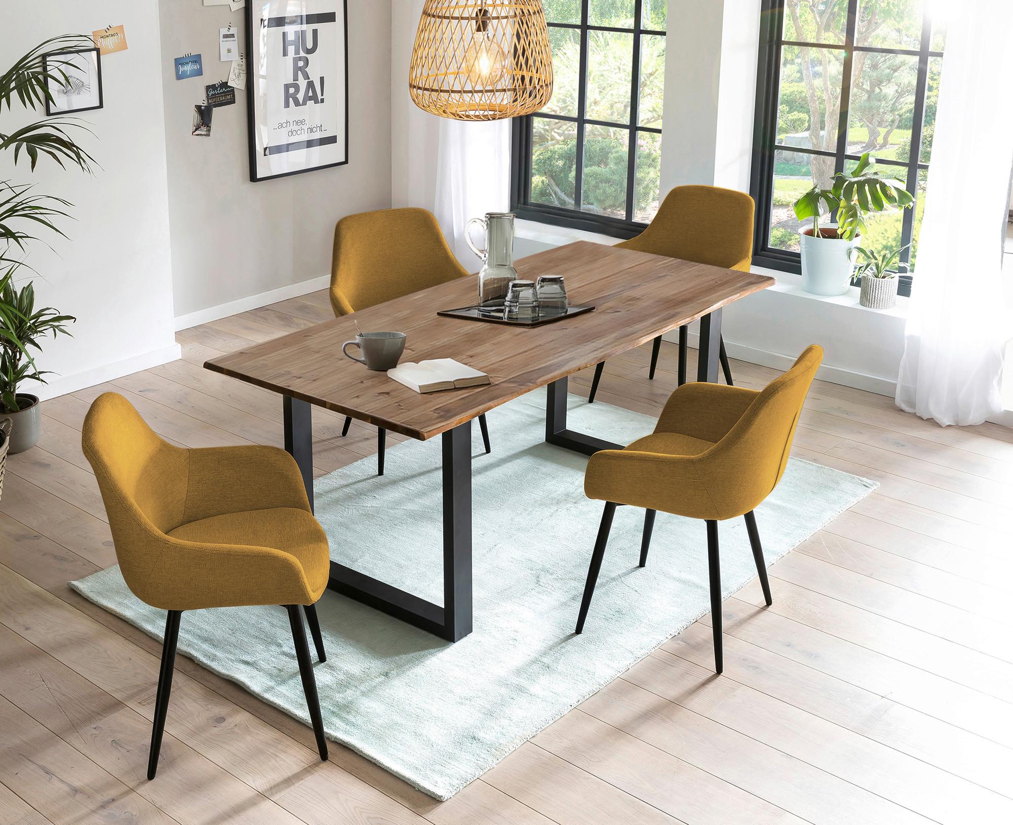 Tischgruppe Gelb/walnussfarben 160 Cm - Gelb/Walnussfarben, MODERN, Holz/Textil (160/90/75cm) - Livetastic