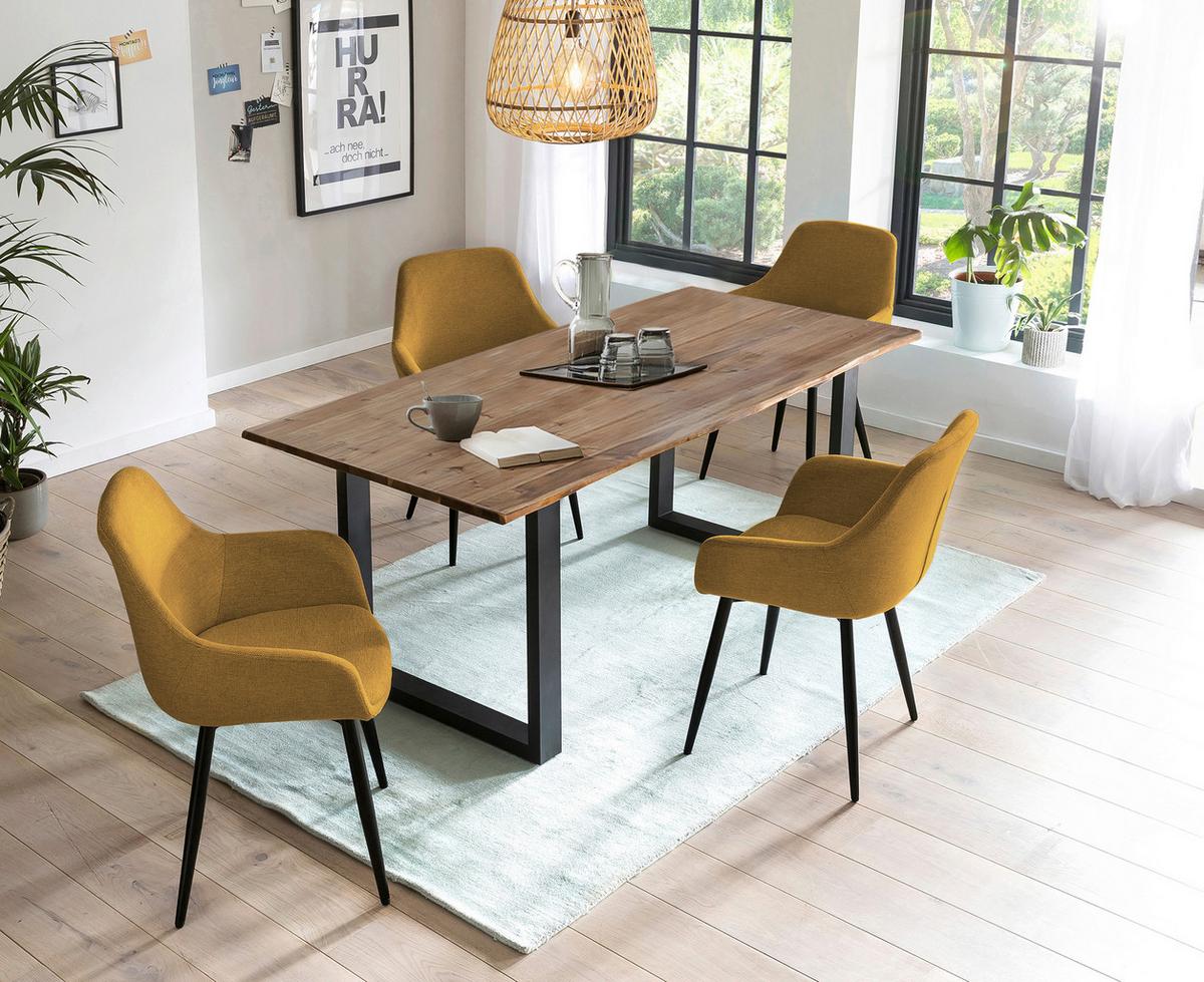 Tischgruppe Gelb/walnussfarben 160 Cm - Gelb/Walnussfarben, MODERN, Holz/Textil (160/90/75cm) - Livetastic