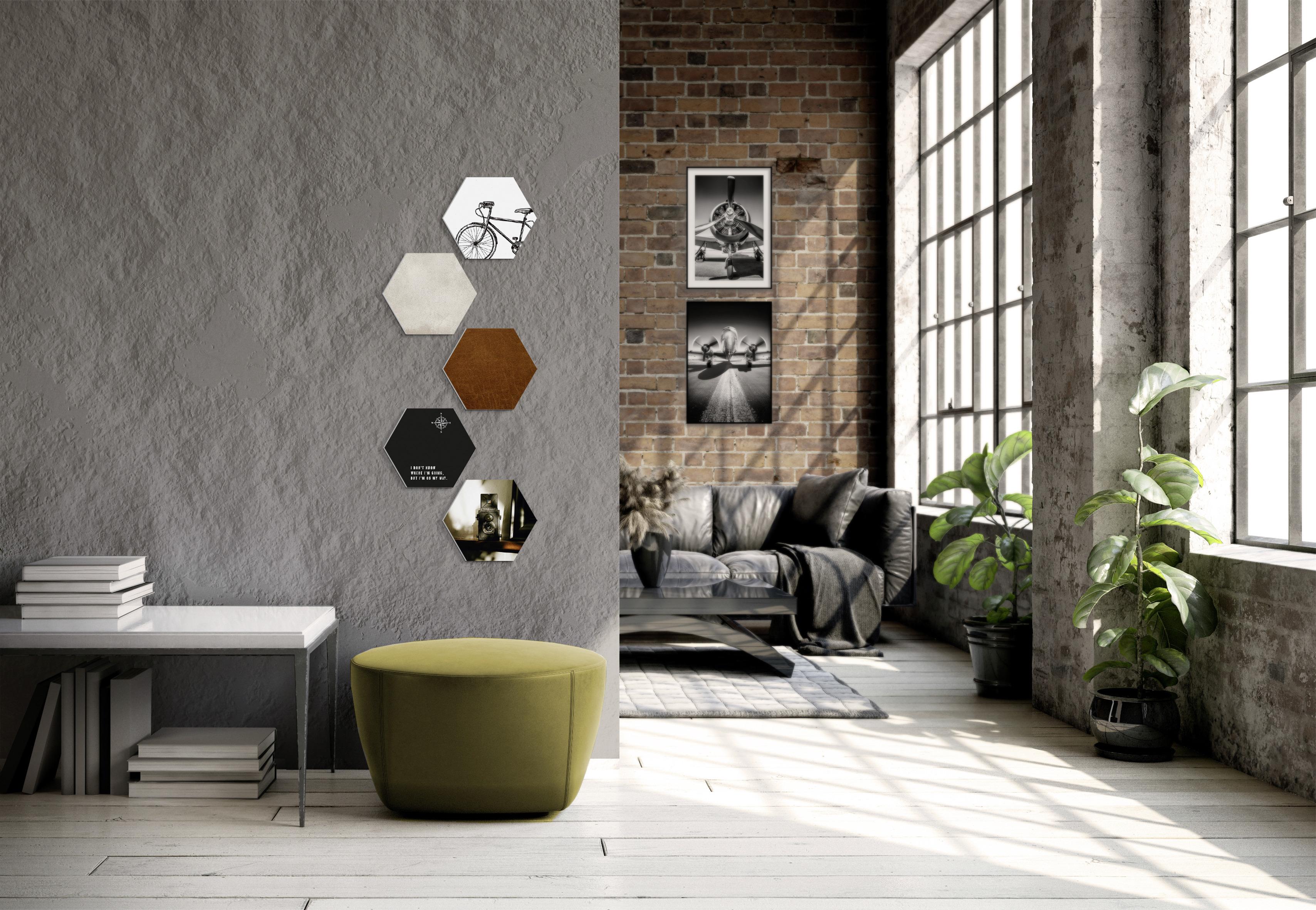 Obraz Hexagon, 5-Dielna Sada - hnedá/čierna, plast (30/25cm) - Modern Living