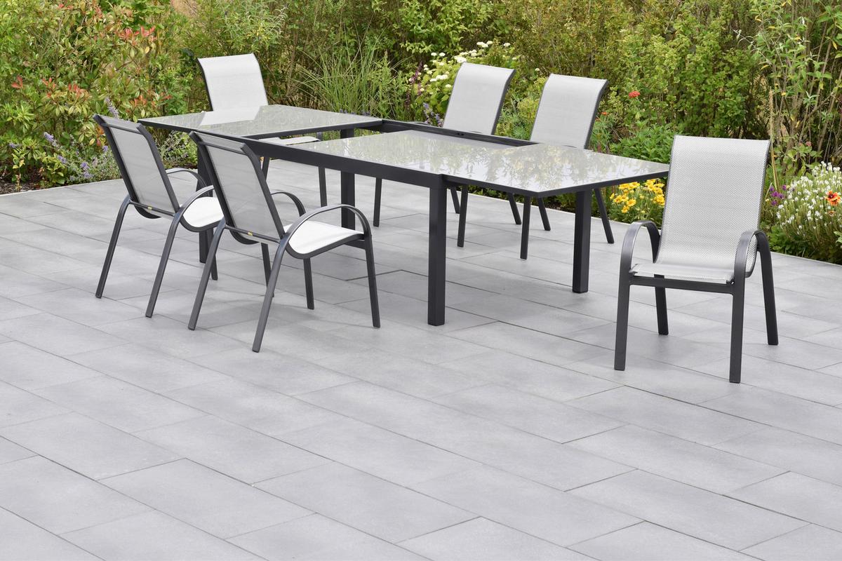 Gartengarnitur 7-Tlg Amalfi aus Aluminium - Graphitfarben/Grau, MODERN, Textil/Metall - Gardenson