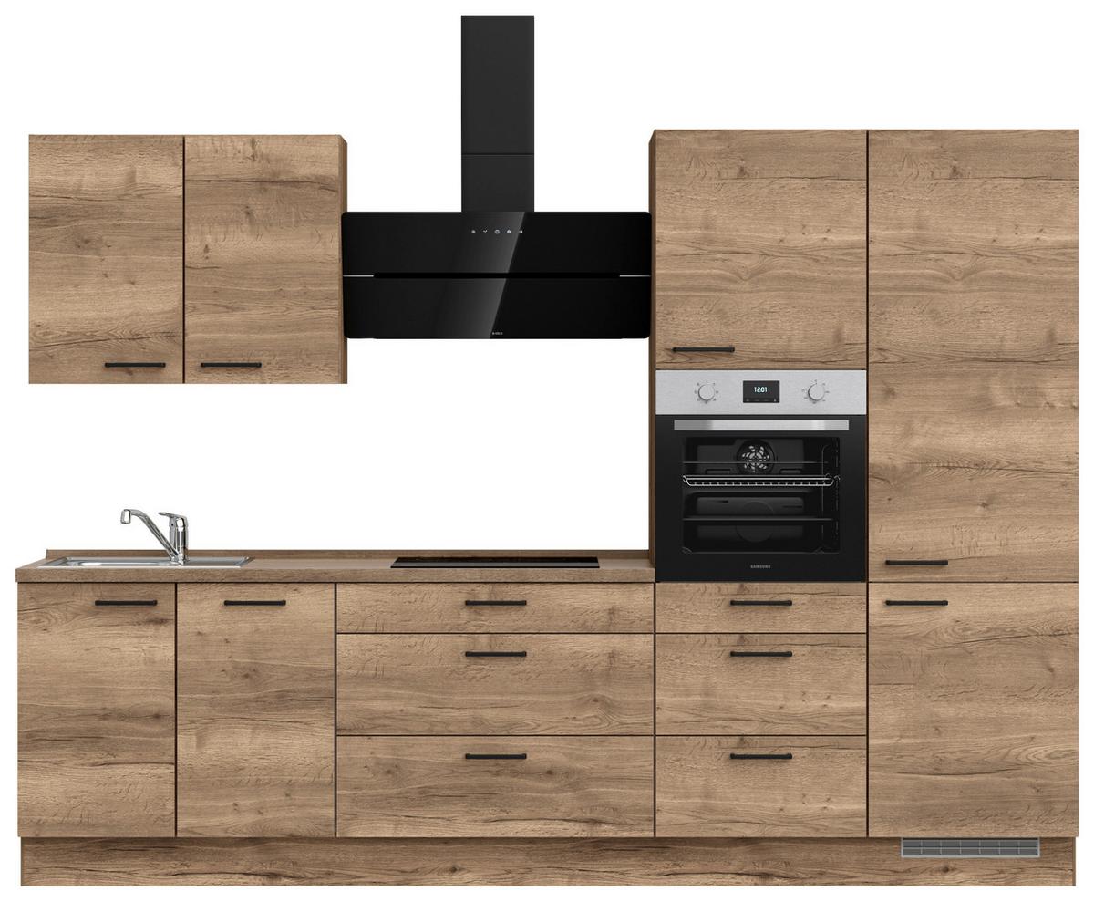 Kuchyňská linka 300 cm, dekor dub Havanna - černá/tmavý dub, Moderní, kov/kompozitní dřevo (300cm) - Nobilia