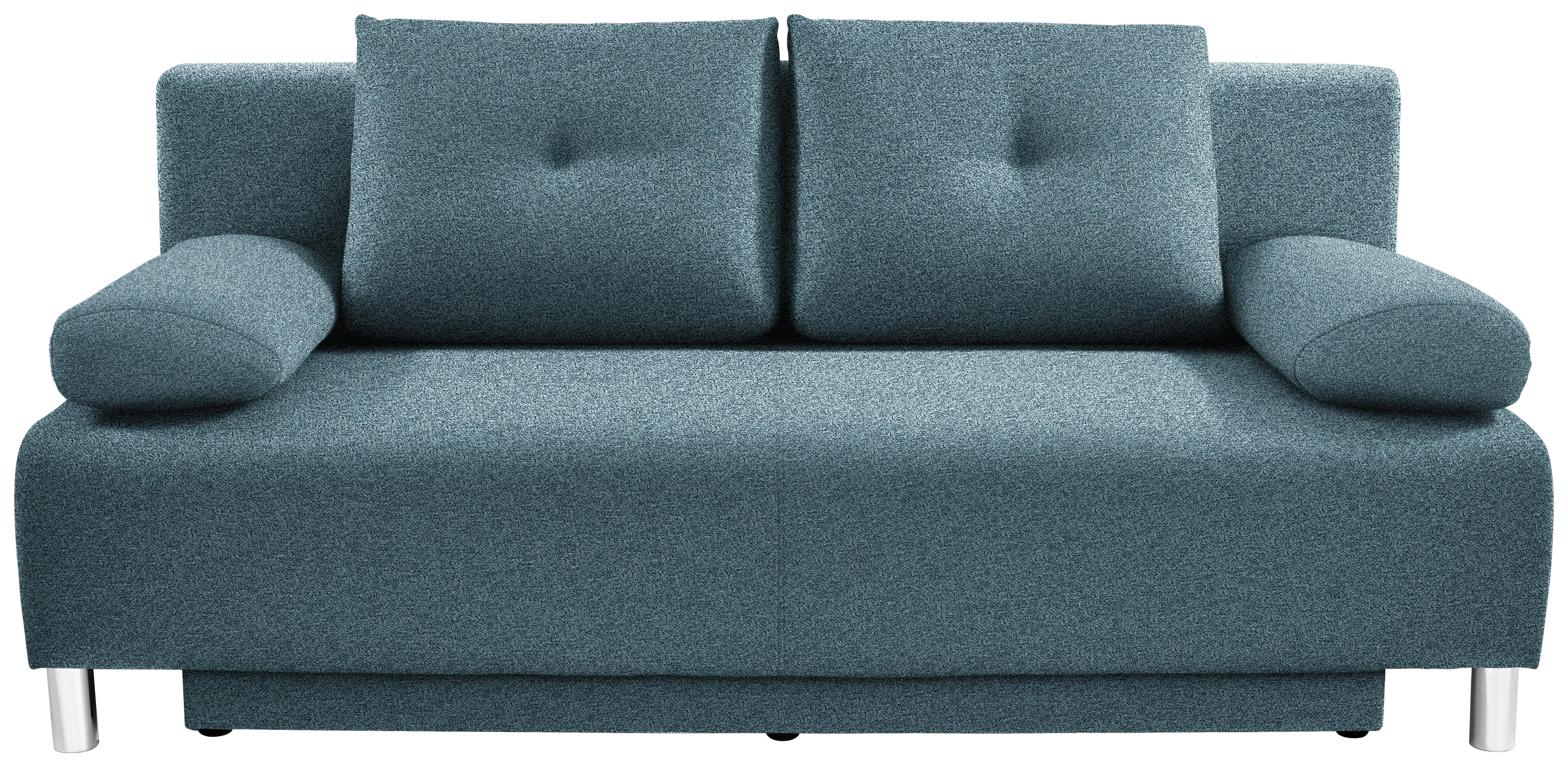 Boxspringsofa Ines B: 203 cm - Chromfarben/Hellblau, MODERN, Holz/Textil (203/96/102cm) - Luca Bessoni