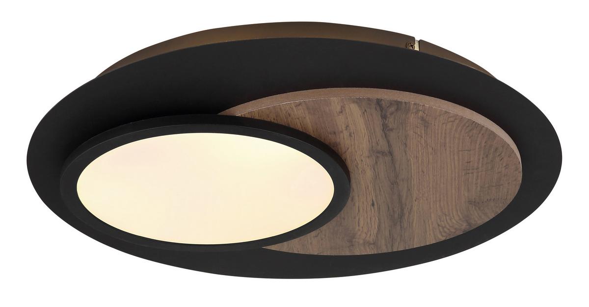 LED-Deckenleuchte Kory Schwarz Weiß Dunkelbraun - Dunkelbraun/Schwarz, Natur, Holzwerkstoff/Kunststoff (48/5,6cm) - Globo