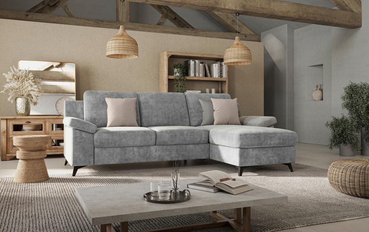 Ecksofa Boom, Grau S: 245x156 cm - Schwarz/Grau, KONVENTIONELL, Textil (245/156cm) - Cotta