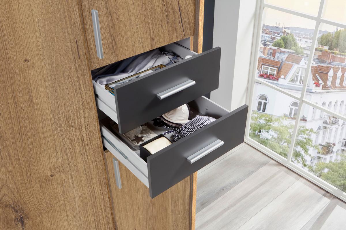 Drehtürenschrank 225cm Vegas Eiche Dekor/Graphitfarben - Eichefarben/Graphitfarben, Basics, Holzwerkstoff (225/208/58cm) - MID.YOU