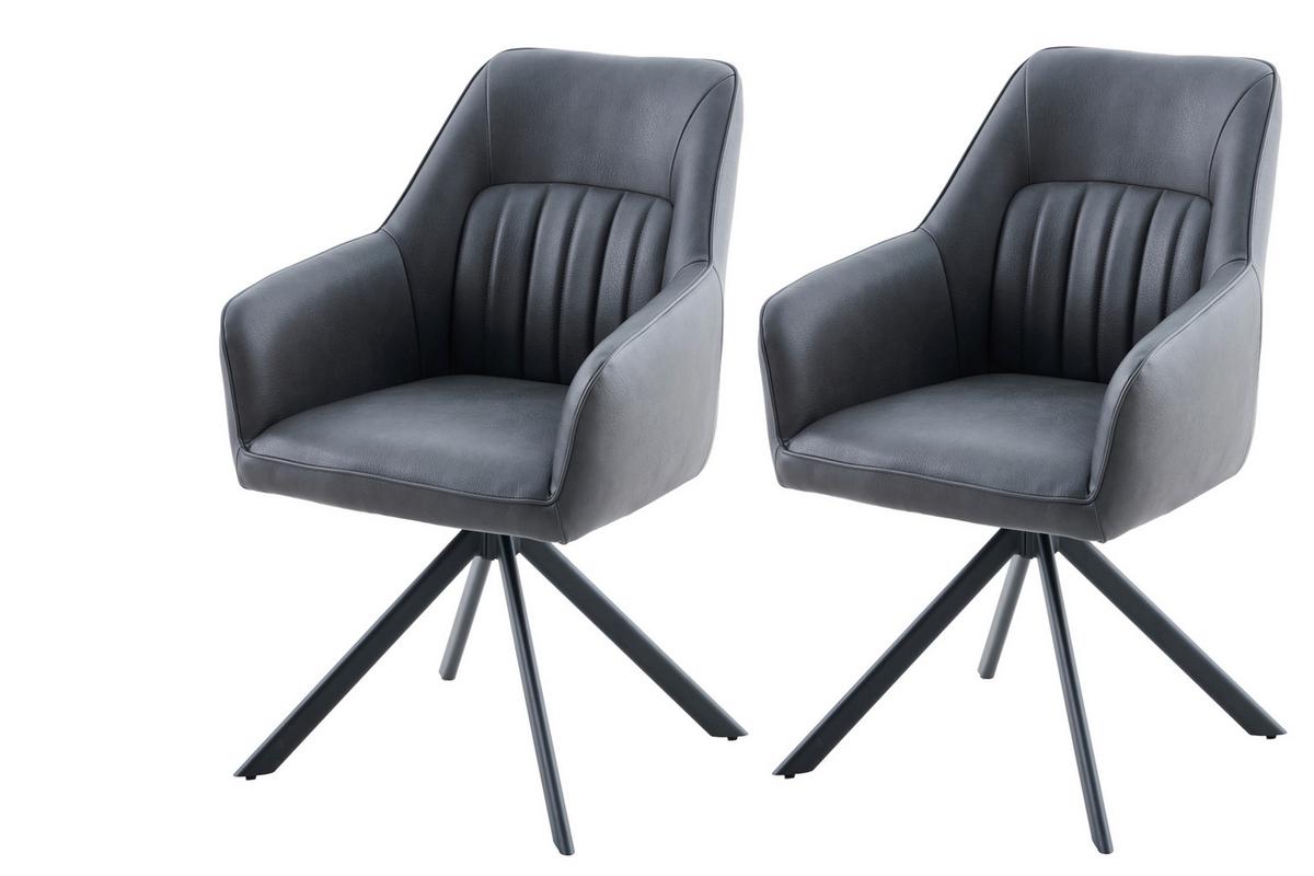 Armlehnstuhl-Set Polina S 2er-Set - Anthrazit/Schwarz, MODERN, Textil/Metall (62/92/67cm) - MID.YOU