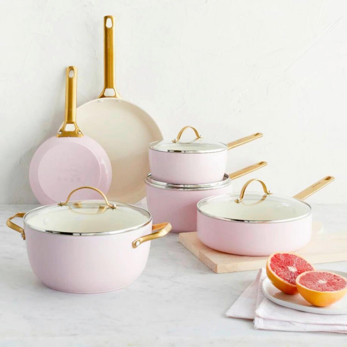 Kochtopfset 6-Teilig. weiß/Gold/Pink - Pink/Goldfarben, Basics, Glas/Metall - GreenPan