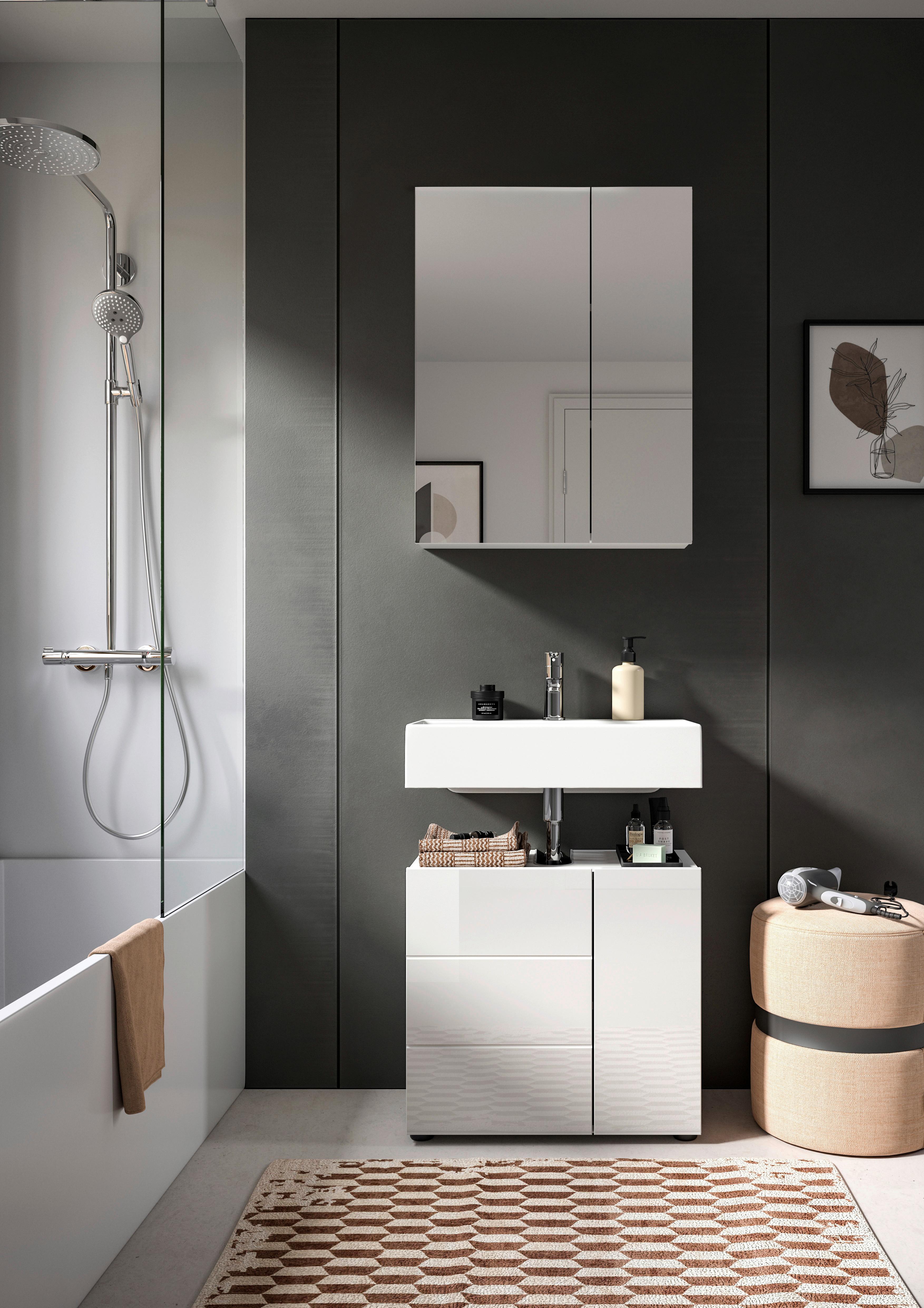 Badezimmer Vira - Weiß Hochglanz/Schwarz, MODERN, Holzwerkstoff (60cm) - MID.YOU