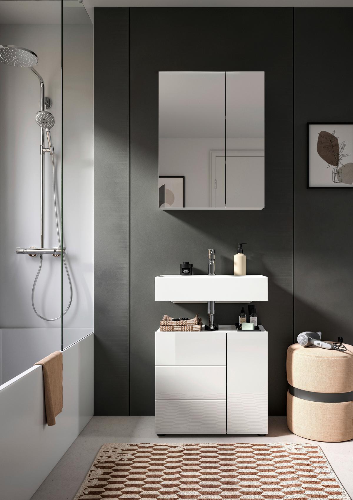 Badezimmer Vira - Weiß Hochglanz/Schwarz, MODERN, Holzwerkstoff (60cm) - MID.YOU