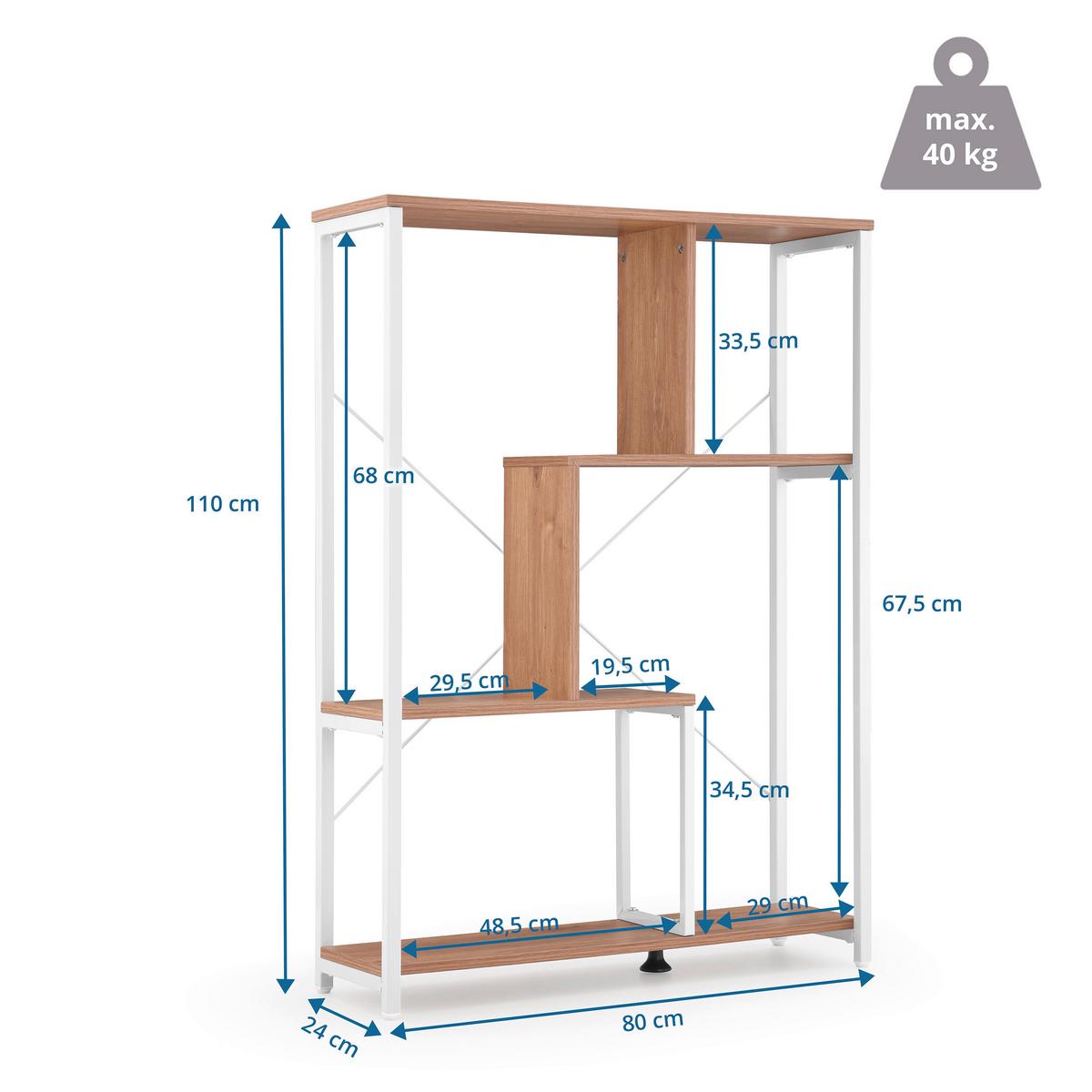 REGAL Kalag Weiß/Eichefarben B: 80cm - Eichefarben/Weiß, MODERN, Holz/Metall (80/110/24cm) - MID.YOU
