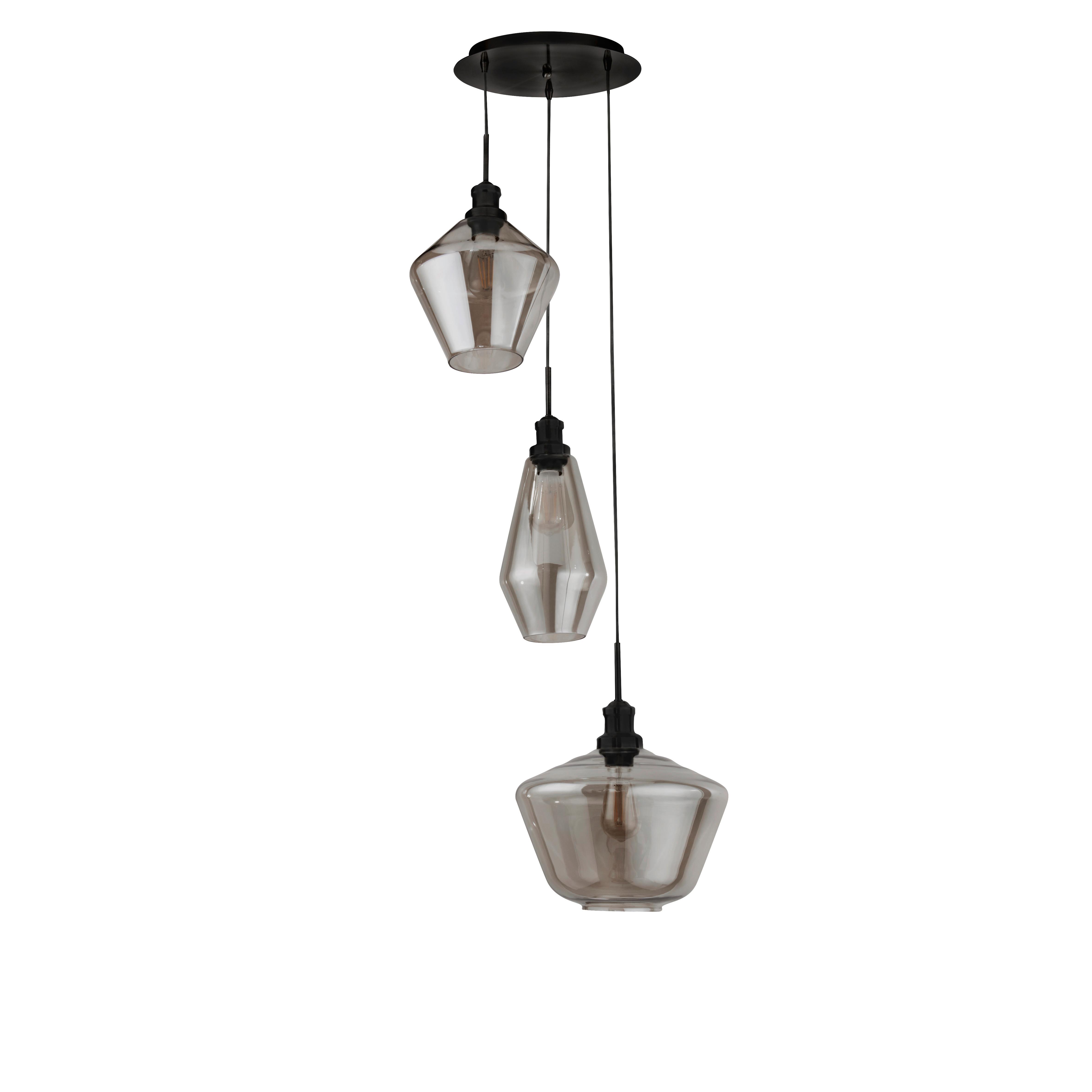 Hängeleuchte Mia H: 150 cm 3-Flammig - Schwarz, Design, Glas/Metall (51/150cm)