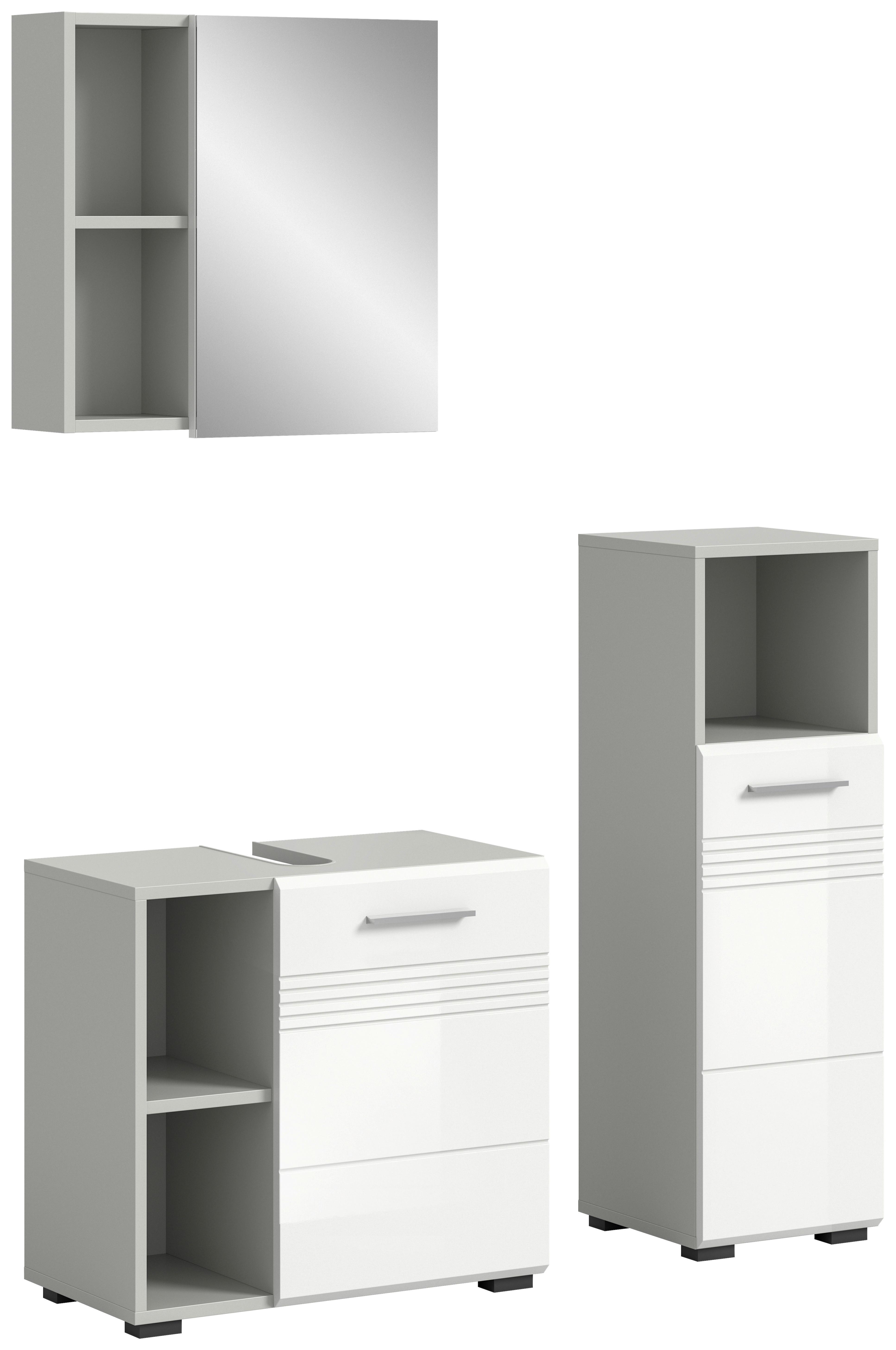 Badezimmer Copa Grau Weiß Hg B: 90 Cm - Weiß Hochglanz/Schwarz, MODERN, Holzwerkstoff (90cm) - MID.YOU
