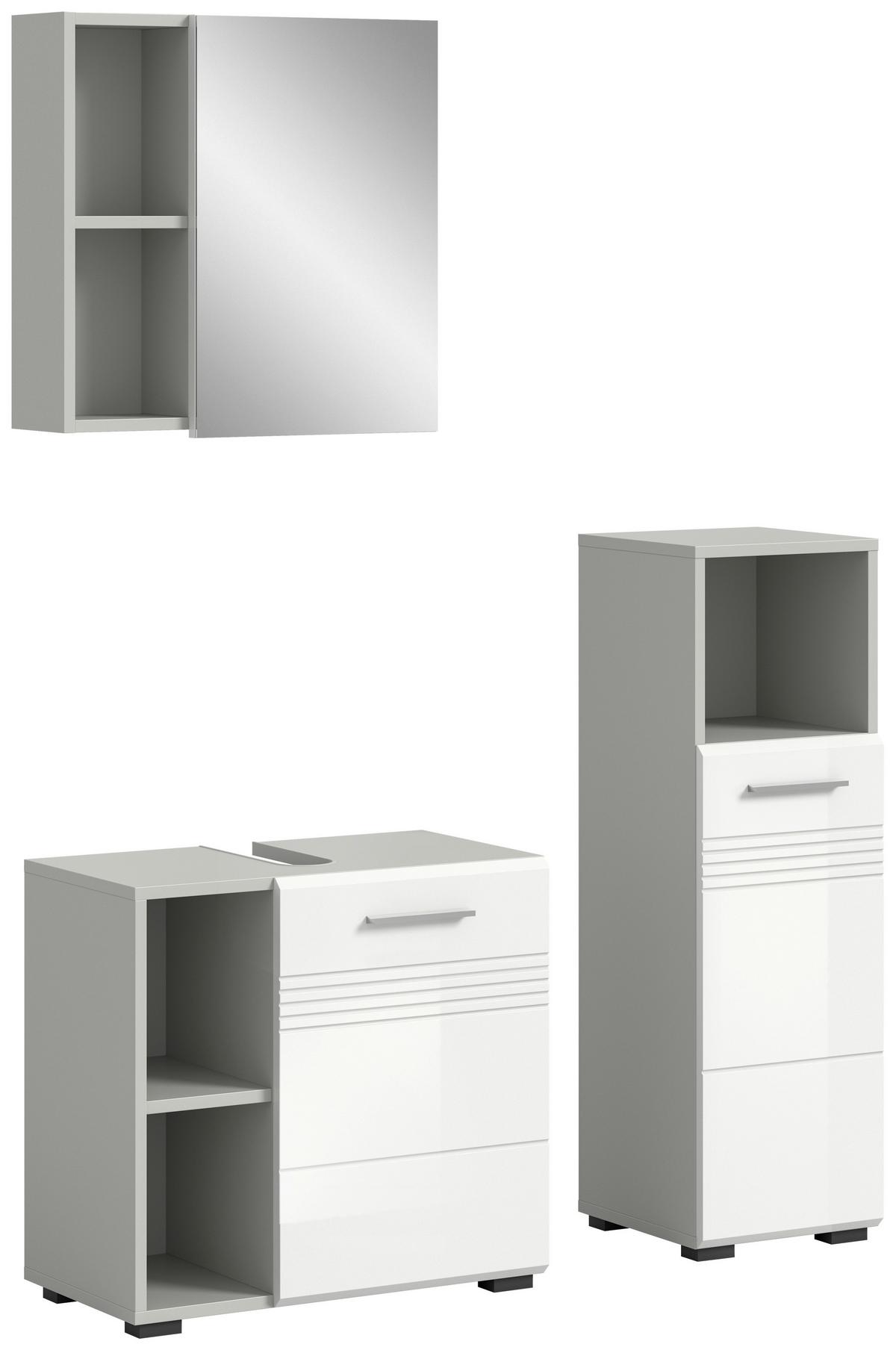 Badezimmer Copa Grau Weiß Hg B: 90 Cm - Weiß Hochglanz/Schwarz, MODERN, Holzwerkstoff (90cm) - MID.YOU