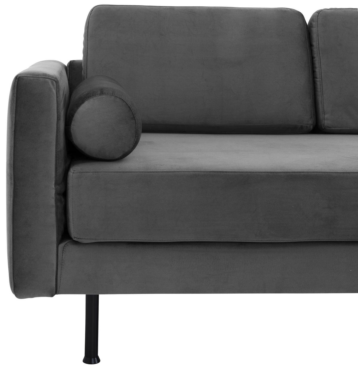 Recamiere Ivo L: 190cm Velours Anthrazit - Anthrazit/Schwarz, Design, Textil (190/87/81cm) - Max Winzer