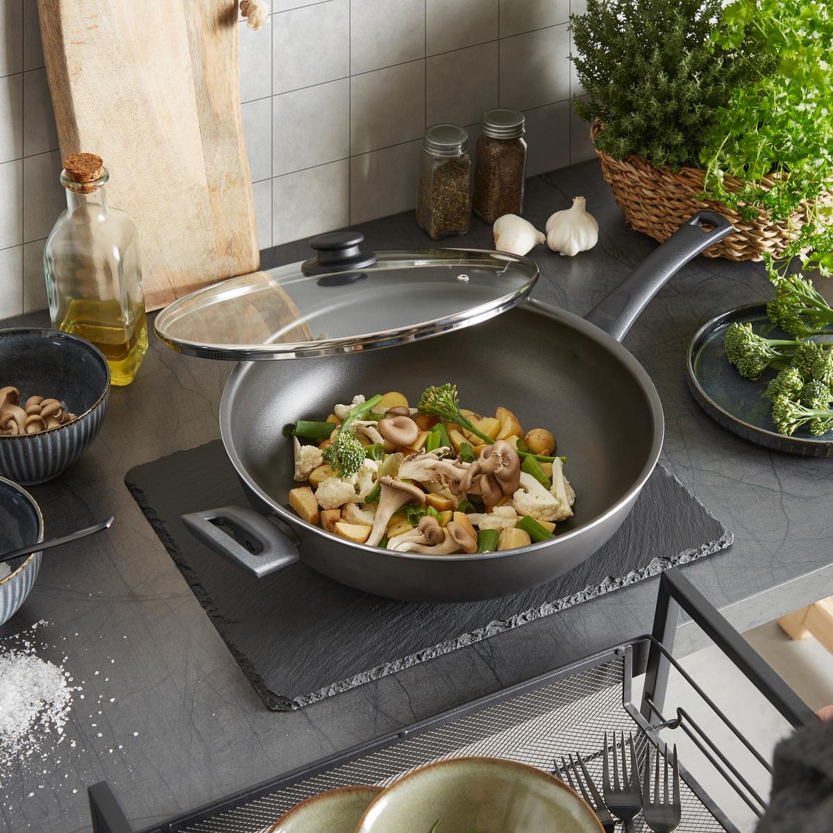 Bratpfanne Matilda D: Ca. 32 Cm Aluminium - Klar/Schwarz, MODERN, Glas/Kunststoff (32cm) - Luca Bessoni