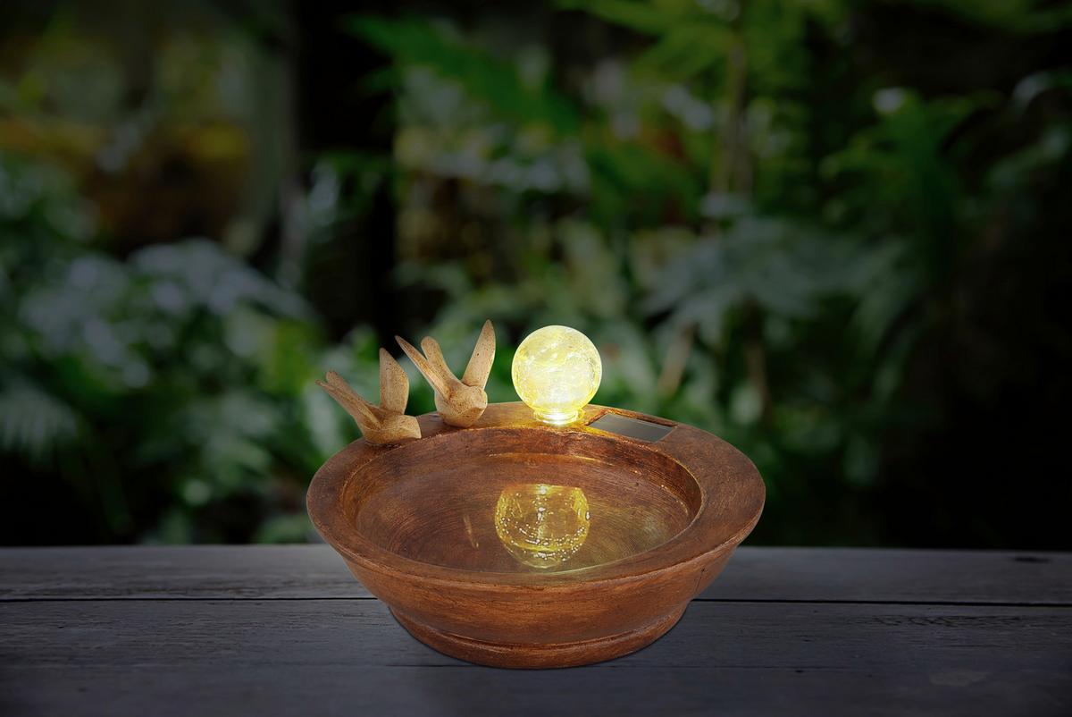 Solar-Dekoleuchte Schale Braun 1x Tageslichtweiß H: 12,3 cm - Opal/Weiß, Basics, Kunststoff (26/23/12,3cm) - Globo
