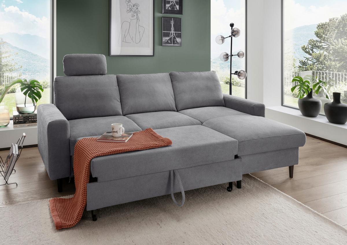 Eckschlafsofa Passione Dunkelgrau S: 234x147 cm - Dunkelgrau/Schwarz, MODERN, Textil (234/147cm) - Livetastic