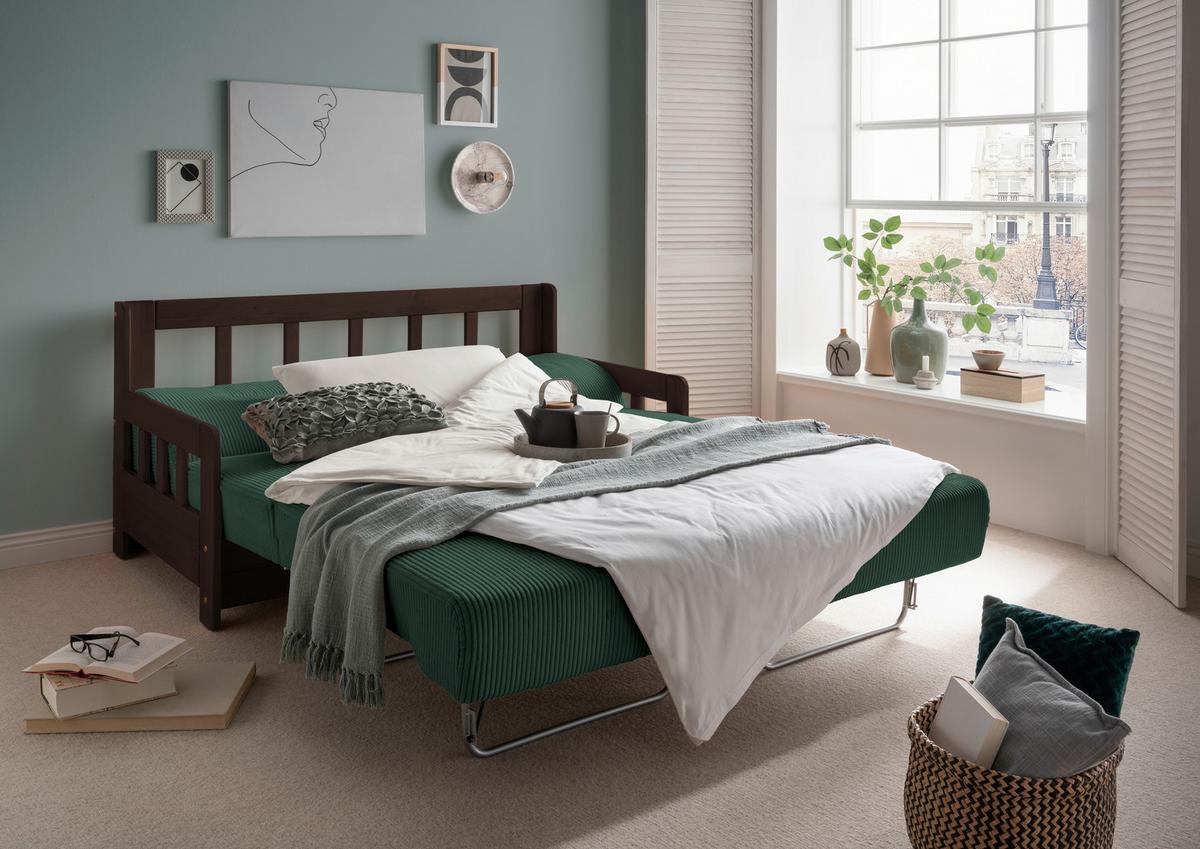 Schlafsofa Camino Nussbaumfarben/Dgrün B: 154 cm - Dunkelgrün/Nussbaumfarben, MODERN, Holz/Textil (154/88/90cm) - Livetastic