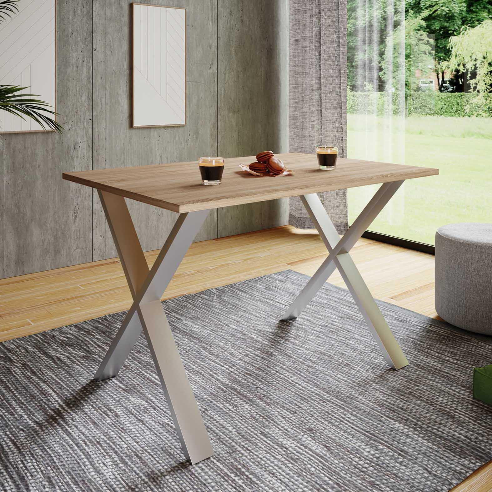 Jedálenský stôl dub sonoma/ strieborná š: 140x80cm - strieborná/dub sonoma, Basics, kompozitné drevo (140/80/76cm) - MID.YOU