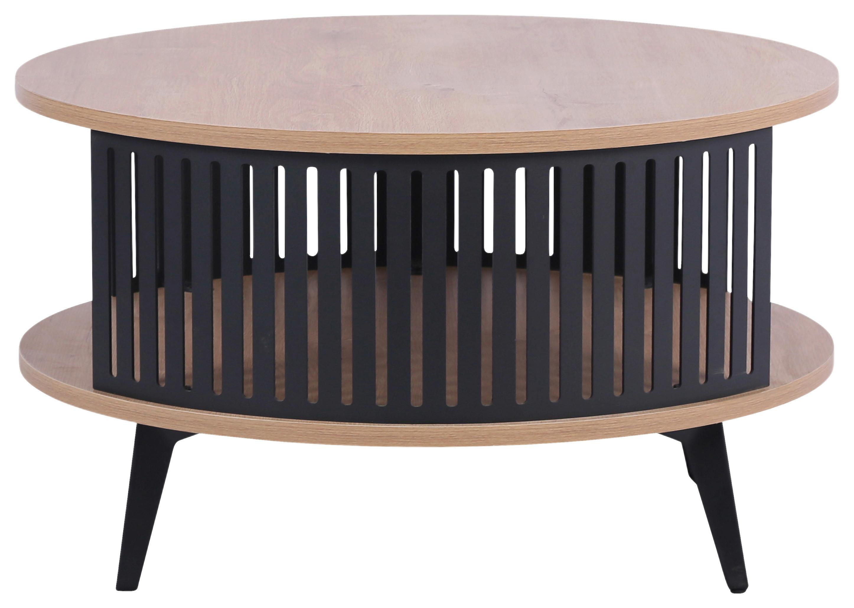 Couchtisch Santiago Mdf Eiche, B: 75 cm - Eichefarben/Schwarz, MODERN, Holzwerkstoff/Metall (75/44/75cm)