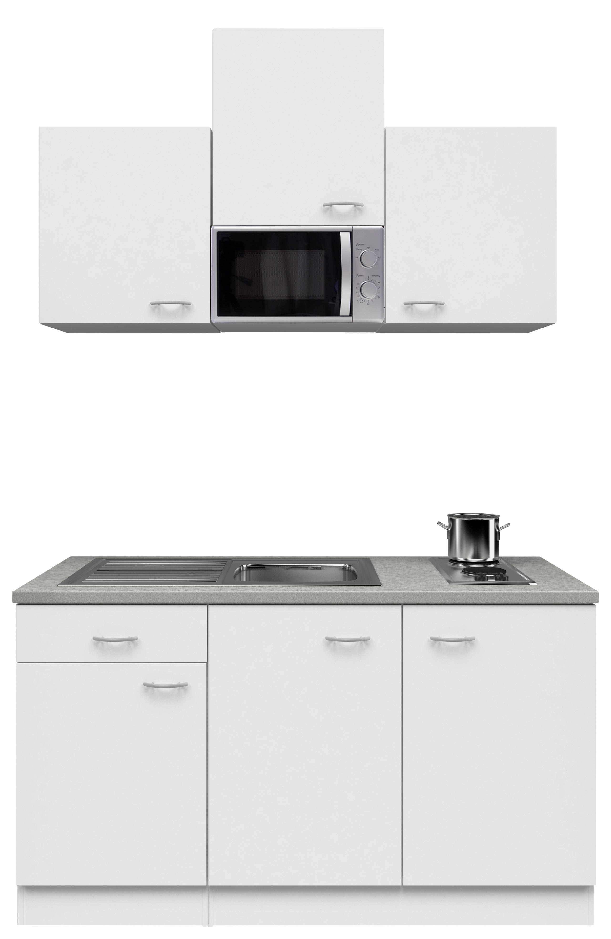 Miniküche mit Mikrowelle + Kochfeld 150cm Weiß/Grau Dekor - Hellgrau/Weiß, MODERN, Holzwerkstoff (150cm) - FlexWell