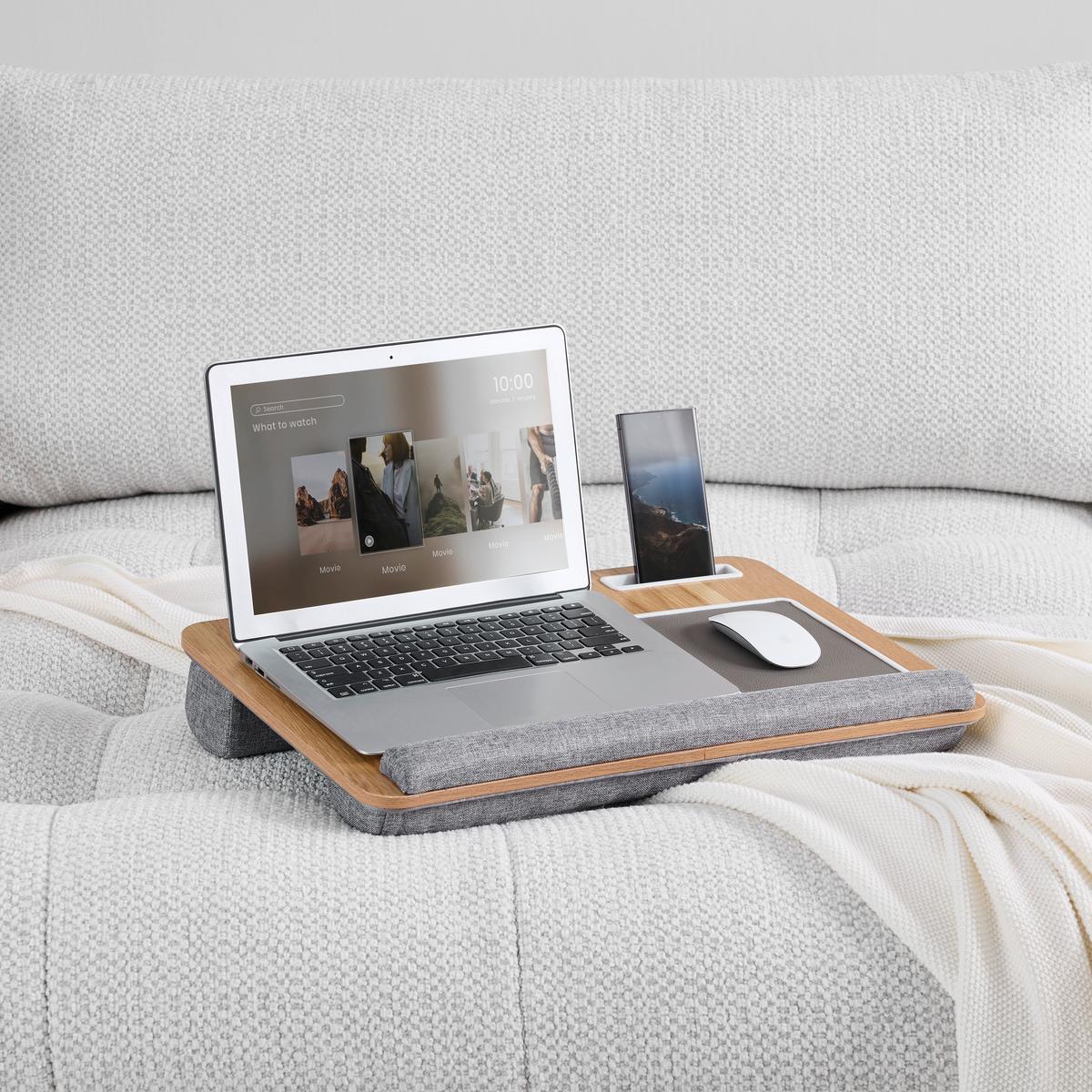 Stolík pod notebook LAPPY - šedá/přírodní barvy, Konvenční, kompozitní dřevo/textil (55/36,5/9,5cm) - Mömax