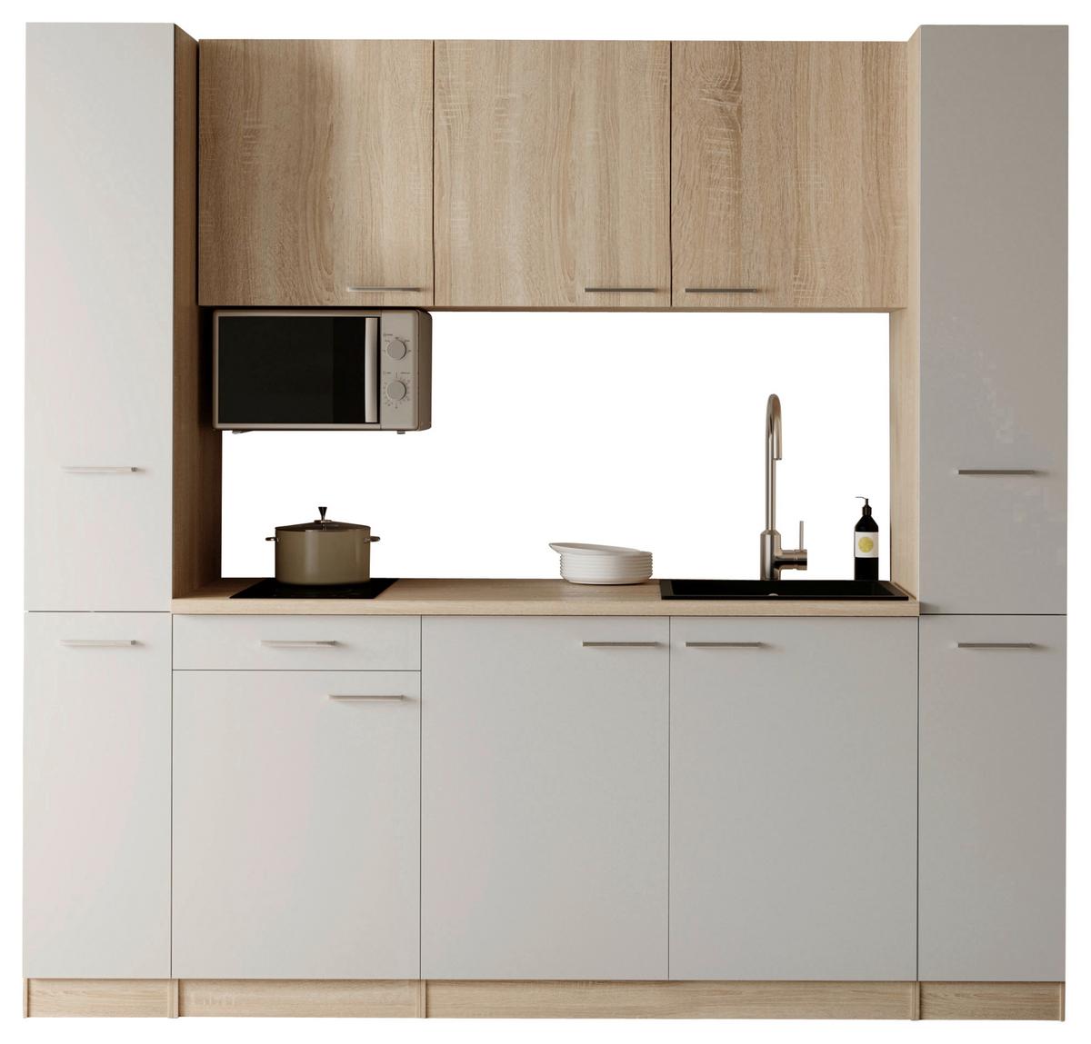 KÜCHENBLOCK Ingrid, Weiß B: 210 cm - Eichefarben/Weiß, Design, Holzwerkstoff (210cm) - Respekta