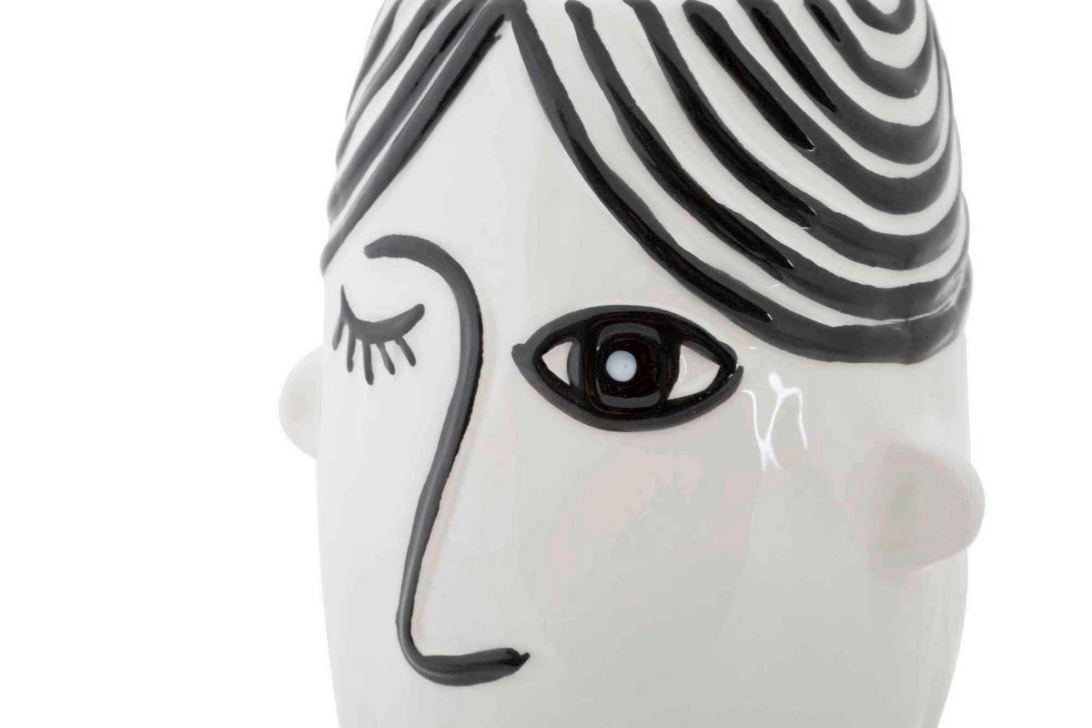 Vase Face Schwarz, Weiß B: 13,2 cm - Schwarz/Weiß, Basics, Keramik (13.2/26.3/11.8cm)