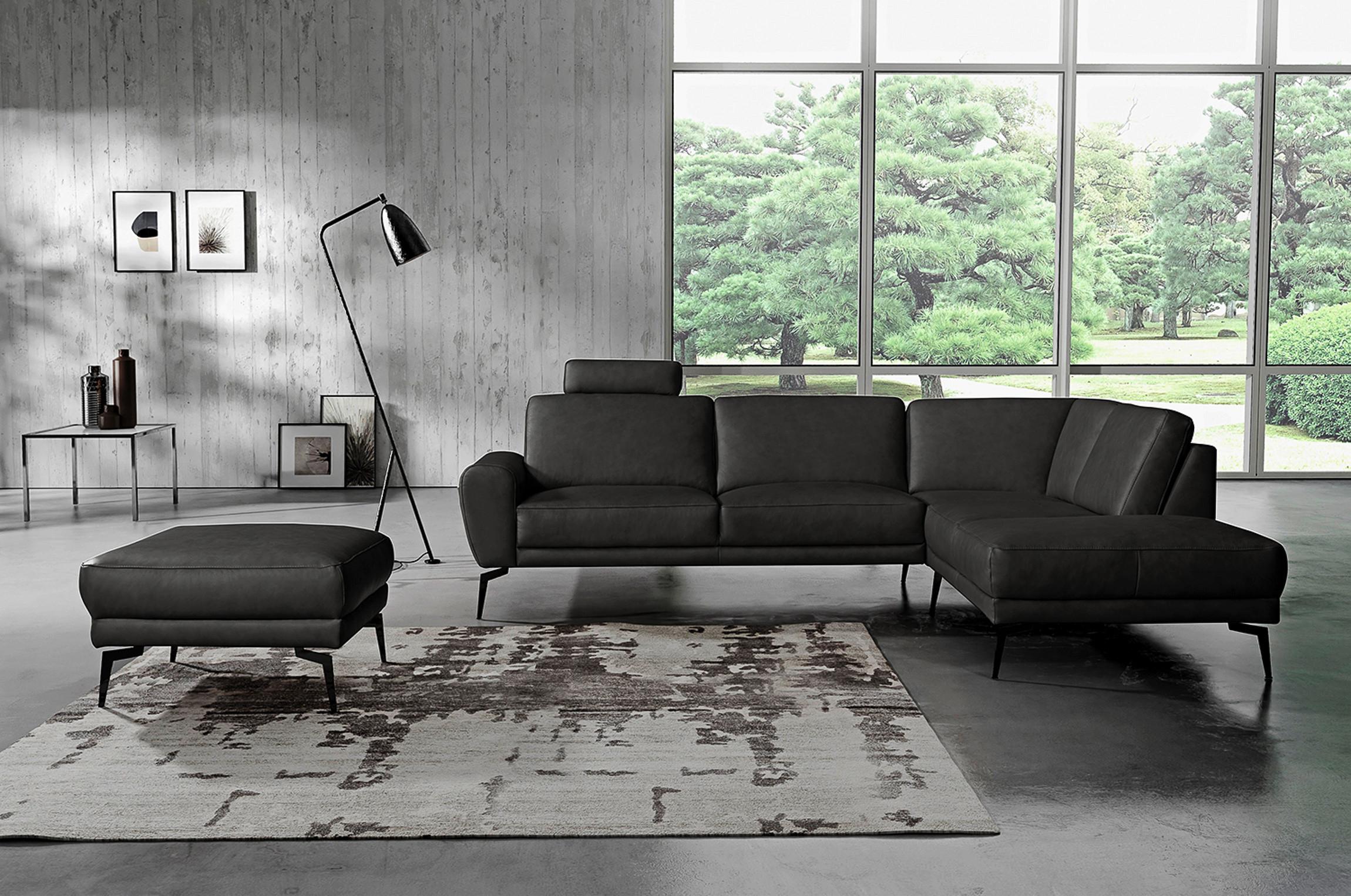 Ecksofa Spring, Schwarz S: 273x250 cm - Schwarz, Design, Leder (273/250cm) - Livetastic