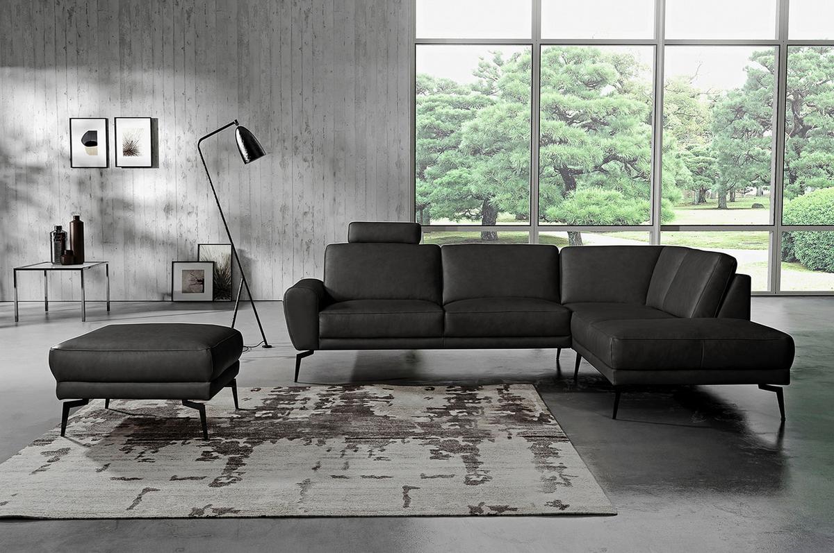 Ecksofa Spring, Schwarz S: 273x250 cm - Schwarz, Design, Leder (273/250cm) - Livetastic