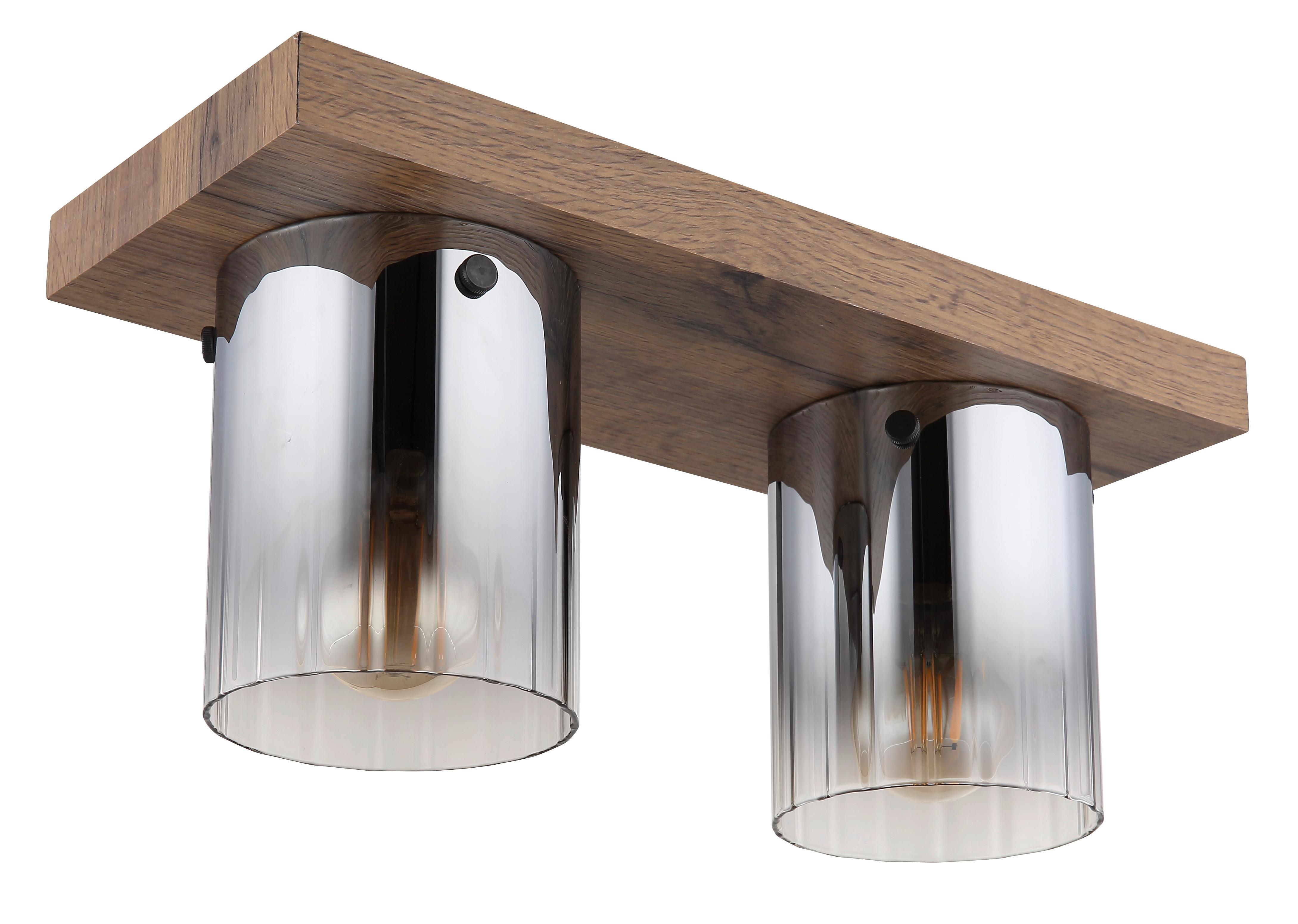 Deckenleuchte 15915-2 - Dunkelbraun, Natur, Glas/Holzwerkstoff (41/16/18cm) - Globo