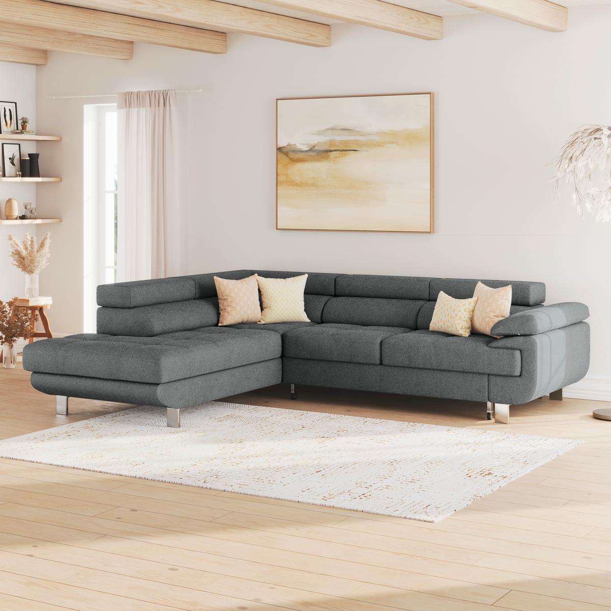 Ecksofa mit Schlaffunktion & Bettkasten Savona Anthrazit - Anthrazit, MODERN, Textil (230/270cm) - Ondega