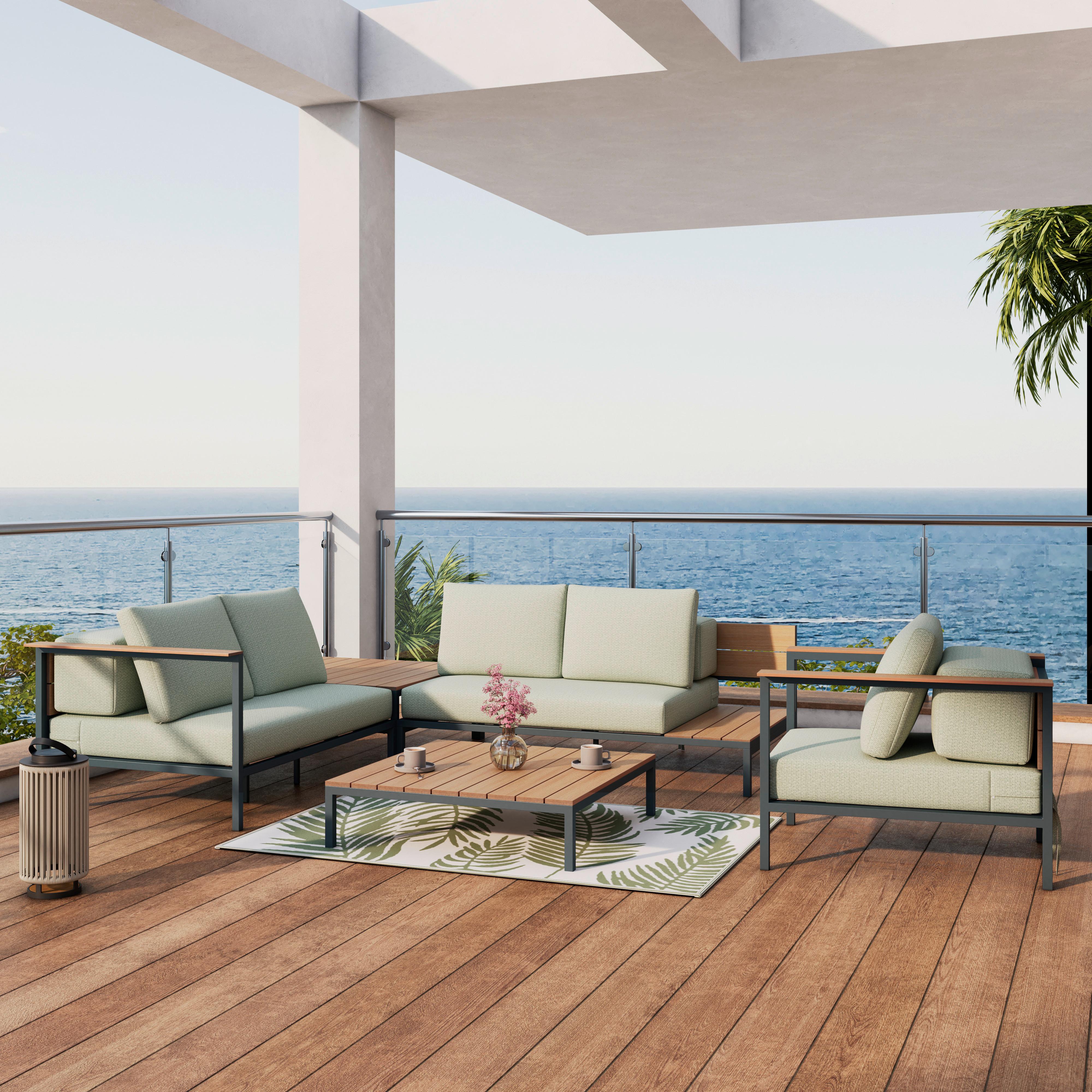 TERASOVÁ SEDACÍ SOUPRAVA CHIARA - světle zelená/tmavě šedá, Moderní, kov/textil (164/68/94cm) - Bessagi Garden