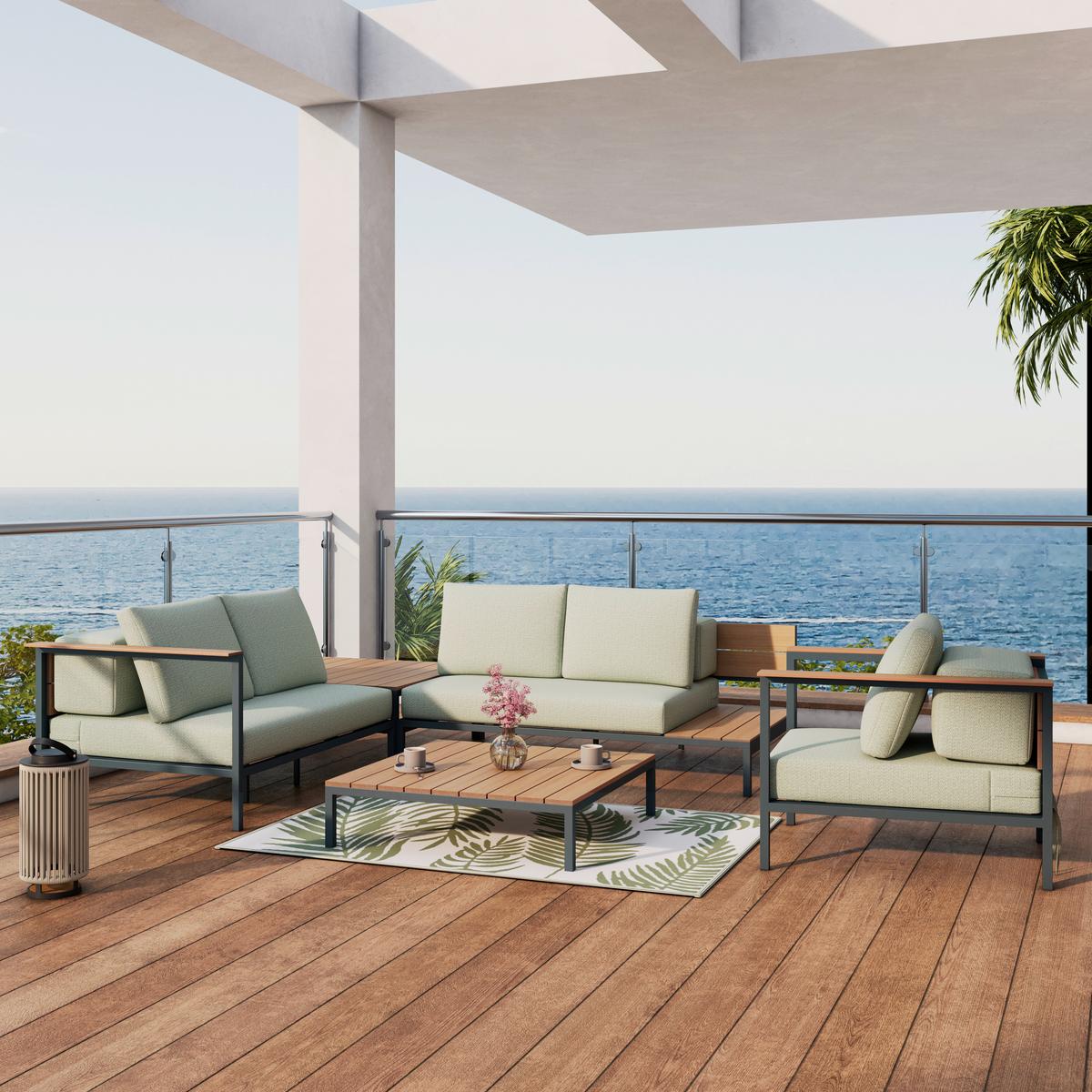 TERASOVÁ SEDACIA SÚPRAVA CHIARA - prírodná farba/svetlozelená, Modern, kov/textil (164/68/94cm) - Bessagi Garden