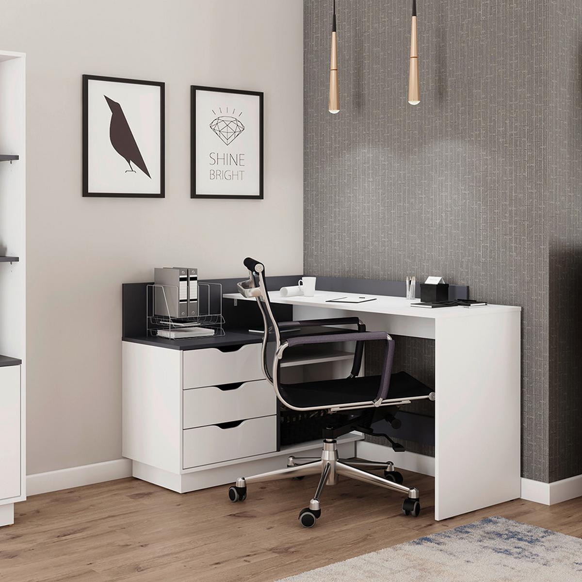 Eckschreibtisch mit Stauraum 105 cm Belfast Schwarz/Weiß - Schwarz/Weiß, LIFESTYLE, Holzwerkstoff (129/105/84cm) - MID.YOU