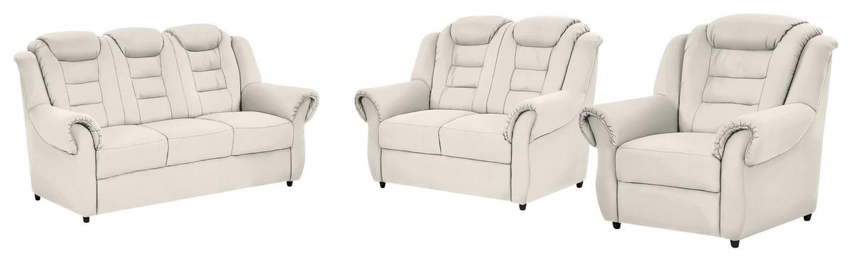 Sitzgarnitur 3-tlg. Weiß Lederlook - Schwarz/Weiß, KONVENTIONELL, Textil - Livetastic