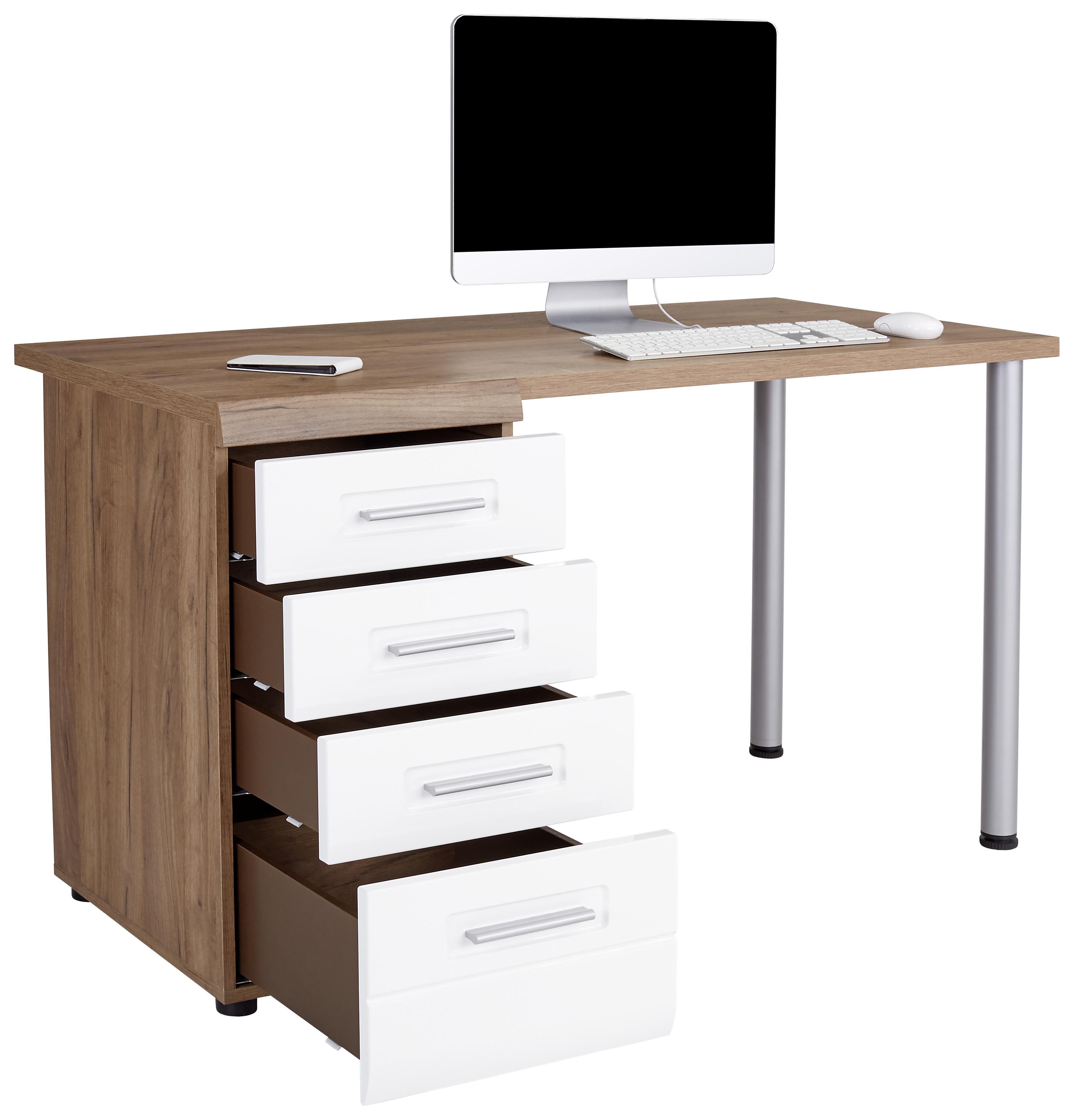 Schreibtisch mit Stauraum B 130cm H 72cm Avensis New - Eichefarben/Weiß, KONVENTIONELL, Holzwerkstoff (130/72cm) - Luca Bessoni