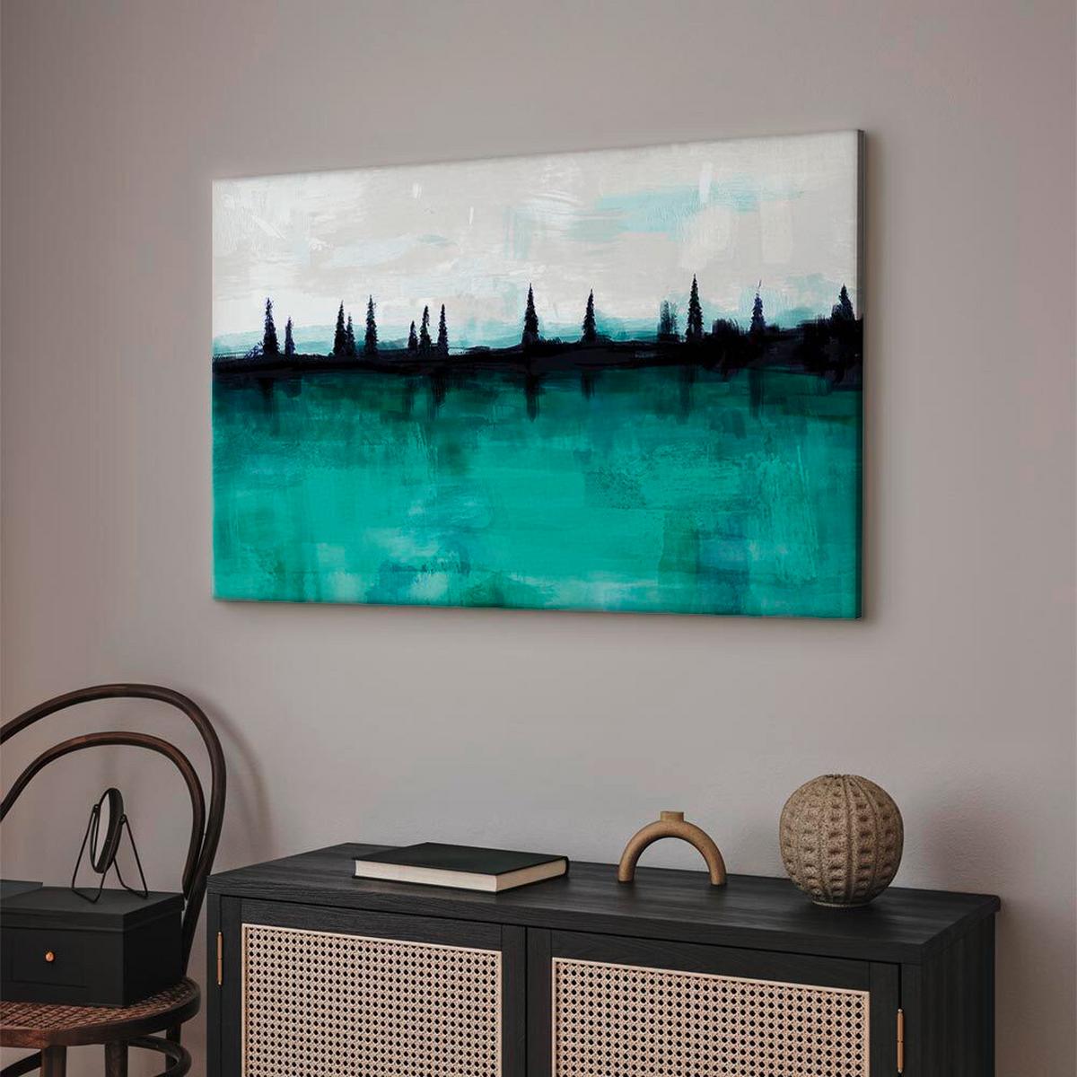 Leinwandbild Mountain Mintgrün Grauweiß B: 90 cm - Grauweiß/Mintgrün, Basics, Holz/Textil (90/60/1.2cm) - artgeist