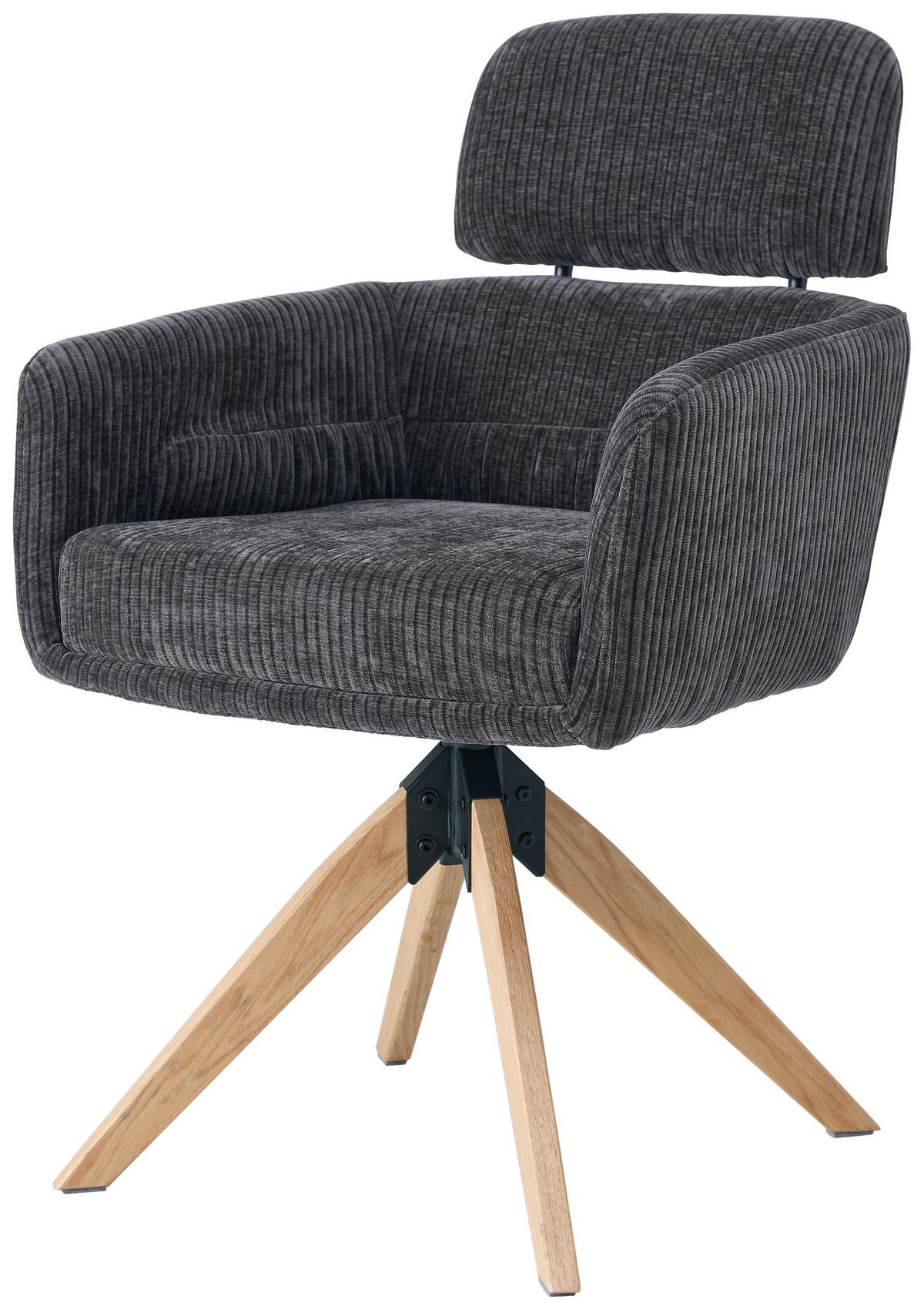 Armlehnstuhl Mattis Cord anthrazit, B: 60 cm - Anthrazit/Naturfarben, KONVENTIONELL, Holz/Textil (60/90/69cm) - Livetastic