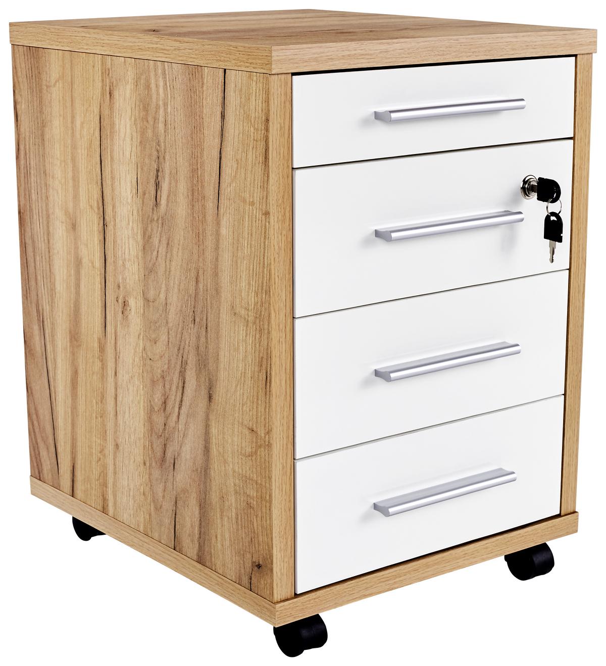 POJÍZDNÝ KONTEJNER PROFI - bílá/barvy dubu, Moderní, kompozitní dřevo (43/62/48cm) - Ondega