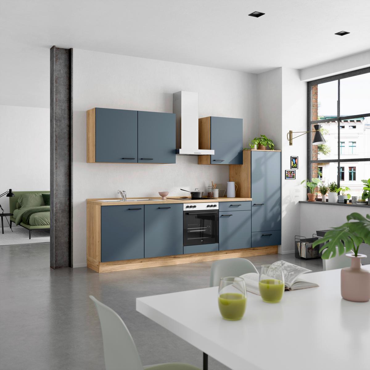 Küchenleerblock Easytouch Low-Line, L10 Rechts - Blau/Eichefarben, MODERN, Holzwerkstoff (300cm) - Nobilia