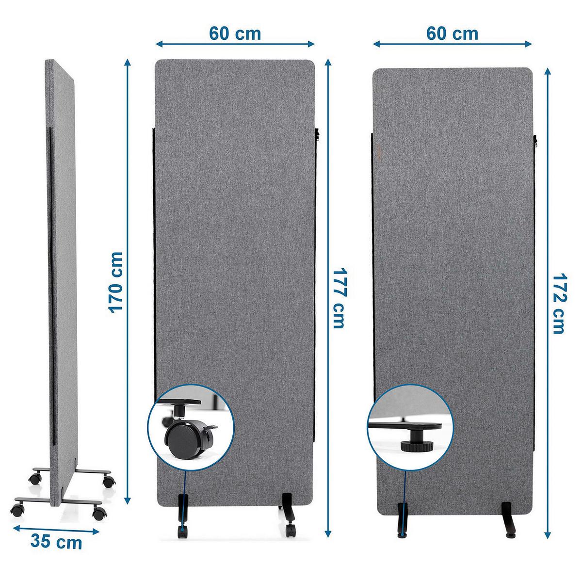Trennwand Flexmiut - Dunkelgrau, Basics, Kunststoff/Textil (60/177/3cm) - MID.YOU