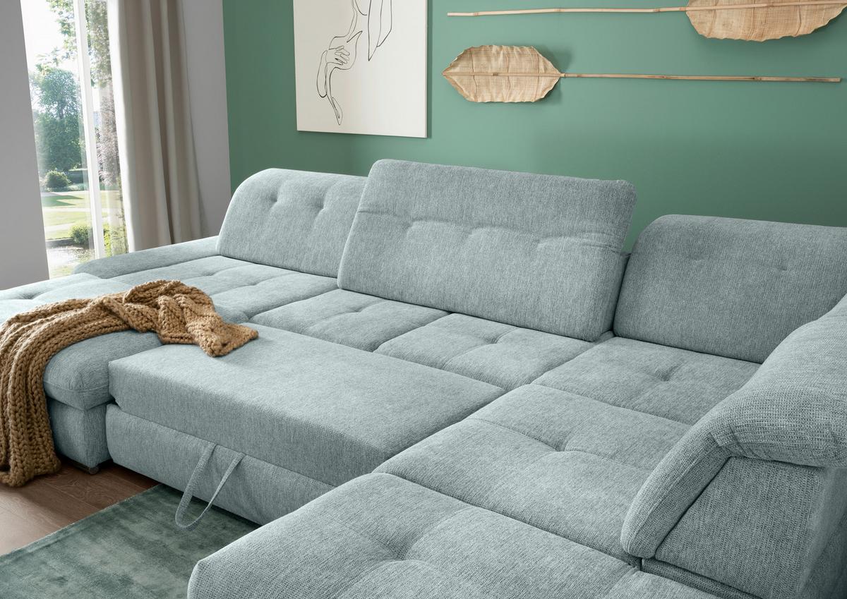 Wohnlandschaft Dalida Blau U: 195x376x254 Cm - Chromfarben/Blau, Design, Textil (195/376/254cm) - Livetastic