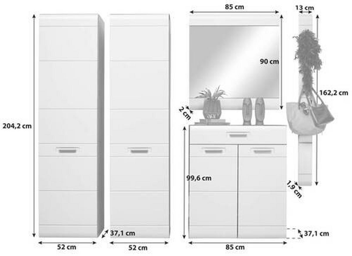 Garderoben-set Auris Weiß/eiche Dekor 5--Teilig. - Eichefarben/Weiß, MODERN, Holzwerkstoff (202/204,2/37,1cm) - Luca Bessoni