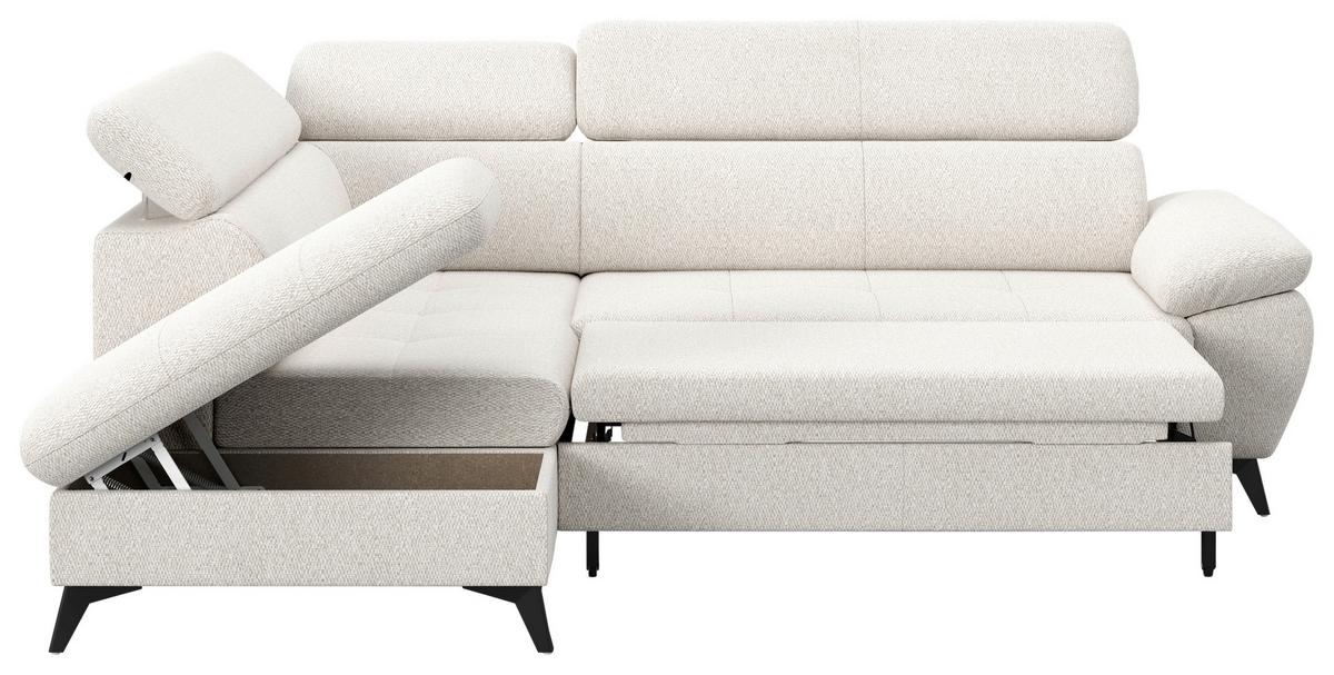 Ecksofa mit Bettfunktion Hudson, Chenille Silberfarben - Silberfarben/Schwarz, KONVENTIONELL, Textil (207/256cm) - Sembella