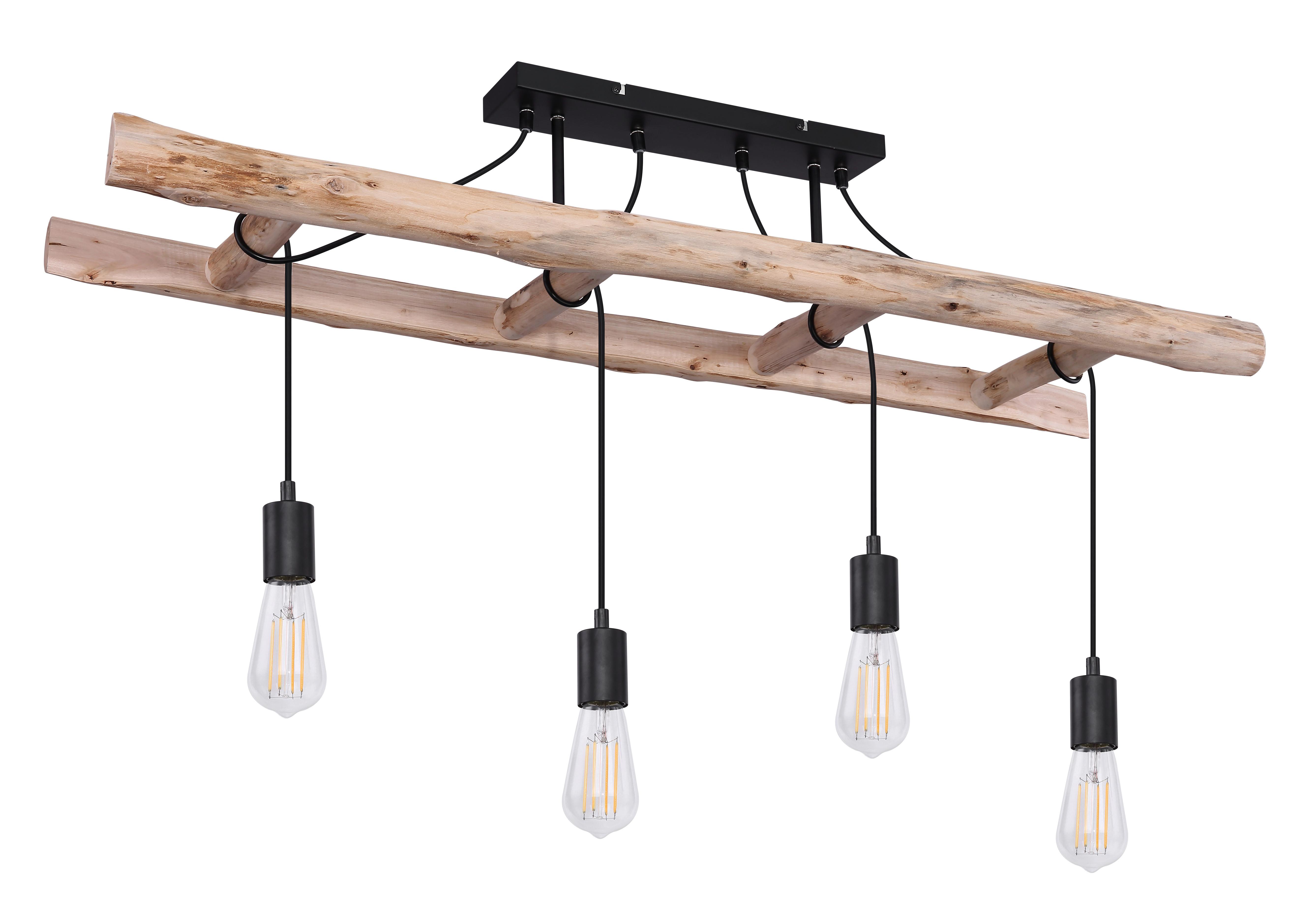 Deckenleuchte H: 80 cm 4-Flammig, Holzleiter - Schwarz/Naturfarben, Natur, Holz/Metall (115/30/80cm) - Globo