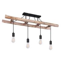 Deckenleuchte H: 80 cm 4-Flammig, Holzleiter - Schwarz/Naturfarben, Natur, Holz/Metall (115/30/80cm) - Globo