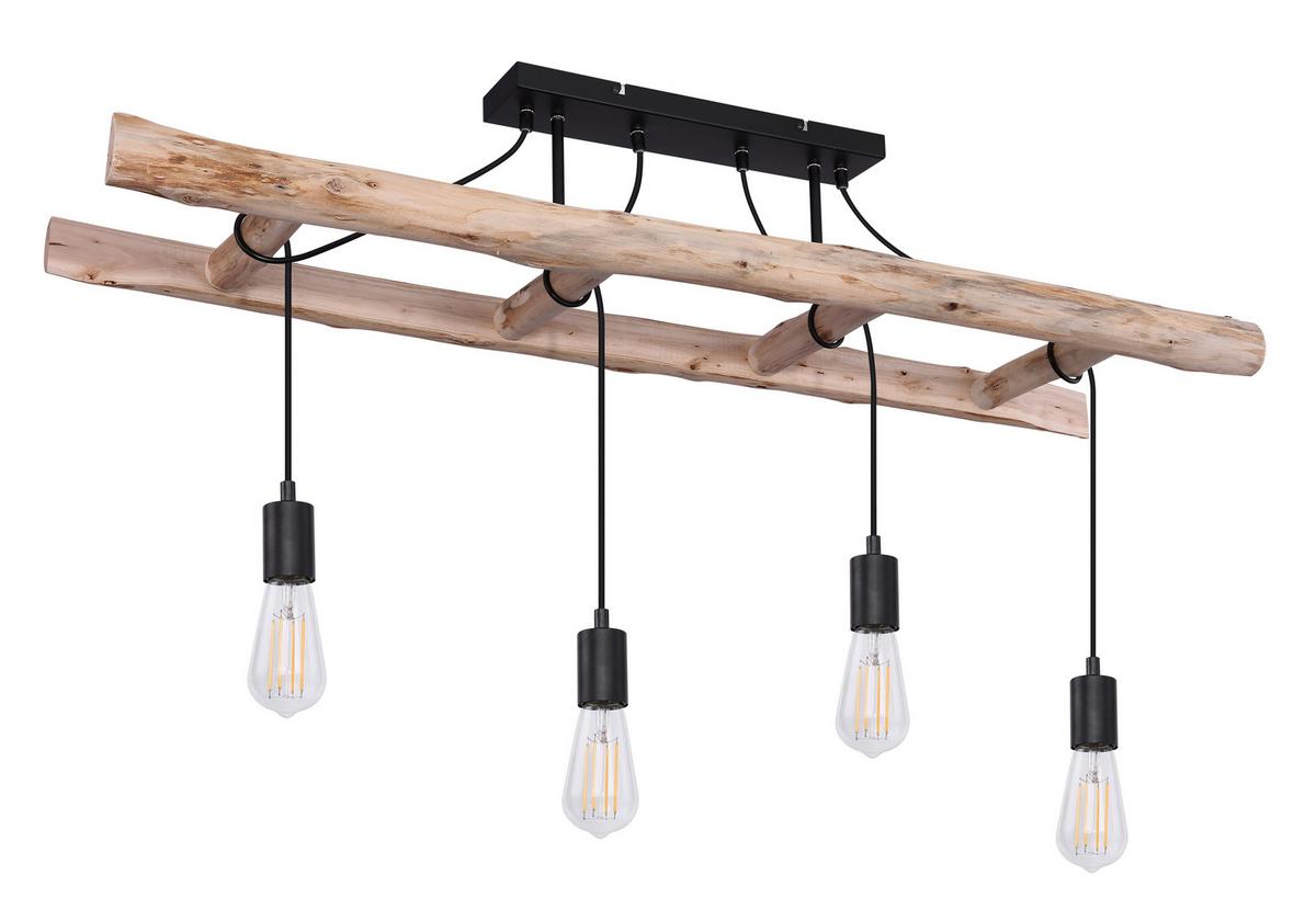 Deckenleuchte H: 80 cm 4-Flammig, Holzleiter - Schwarz/Naturfarben, Natur, Holz/Metall (115/30/80cm) - Globo