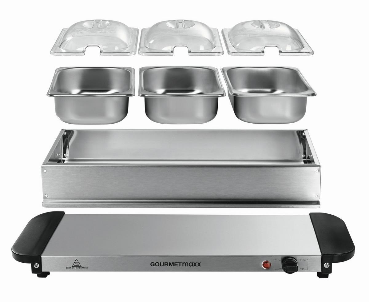 CHAFING-DISH 200W, 220-240V, 3 Behälter - Silberfarben/Schwarz, Basics, Kunststoff/Metall (54,6/14,7/27,8cm) - GOURMETMAXX
