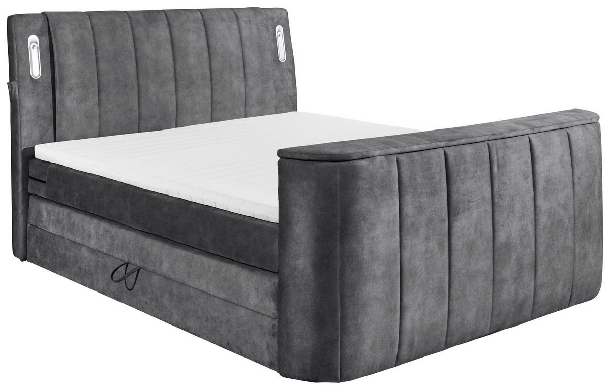 Boxspringbett Inkl. Topper 180x200 Cm Dallas - Anthrazit, MODERN, Holzwerkstoff/Textil (180/200cm) - MID.YOU